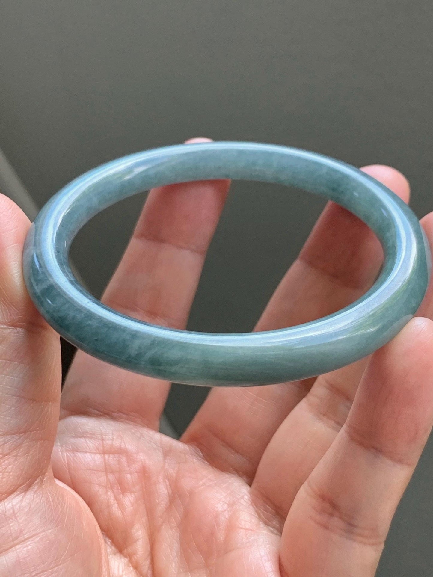 Certified Natural Grade A Guatemalan Icy Translucent Dusty Teal Marbled Jade Jadeite Bangle Bracelet 54.67mm 6.75” 31g 天然冰危蓝绿圆条翡翠手镯 519