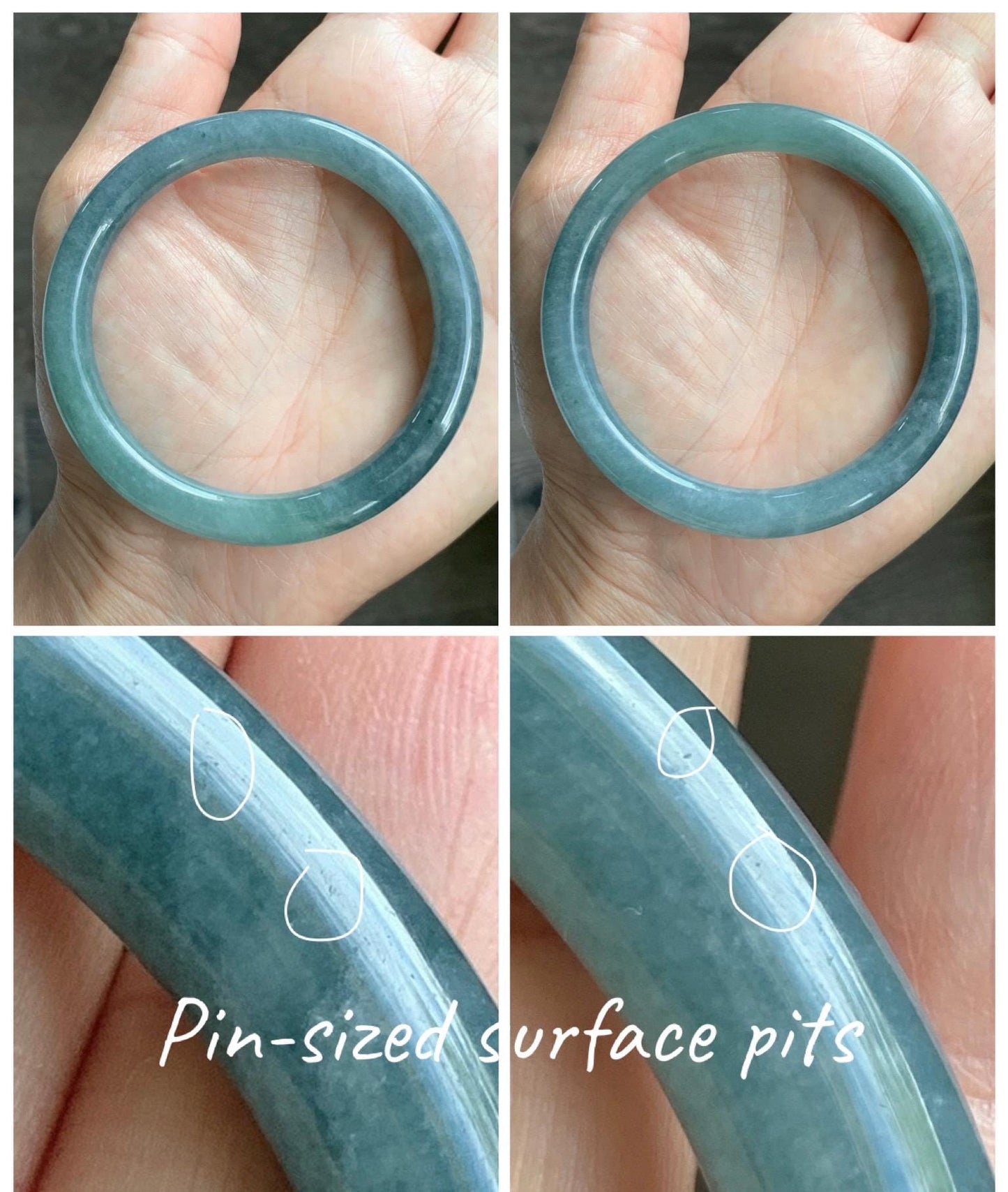 Certified Natural Grade A Guatemalan Icy Translucent Dusty Teal Marbled Jade Jadeite Bangle Bracelet 54.67mm 6.75” 31g 天然冰危蓝绿圆条翡翠手镯 519