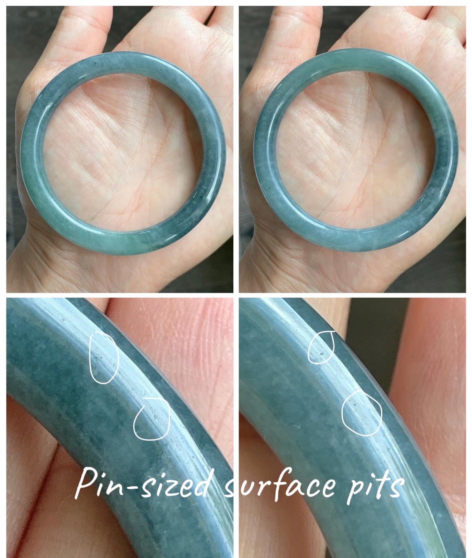 Certified Natural Grade A Guatemalan Icy Translucent Dusty Teal Marbled Jade Jadeite Bangle Bracelet 54.67mm 6.75” 31g 天然冰危蓝绿圆条翡翠手镯 519