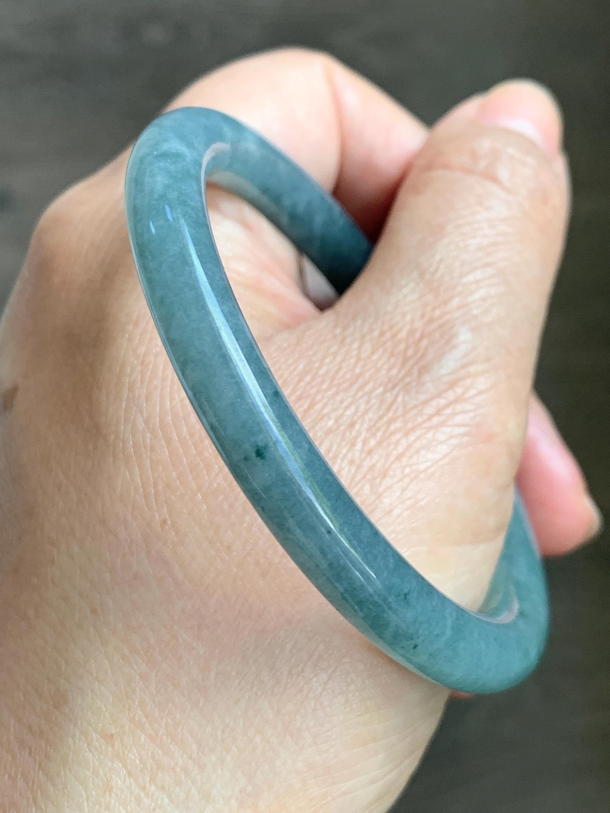 Certified Natural Grade A Guatemalan Icy Translucent Dusty Teal Marbled Jade Jadeite Bangle Bracelet 54.67mm 6.75” 31g 天然冰危蓝绿圆条翡翠手镯 519