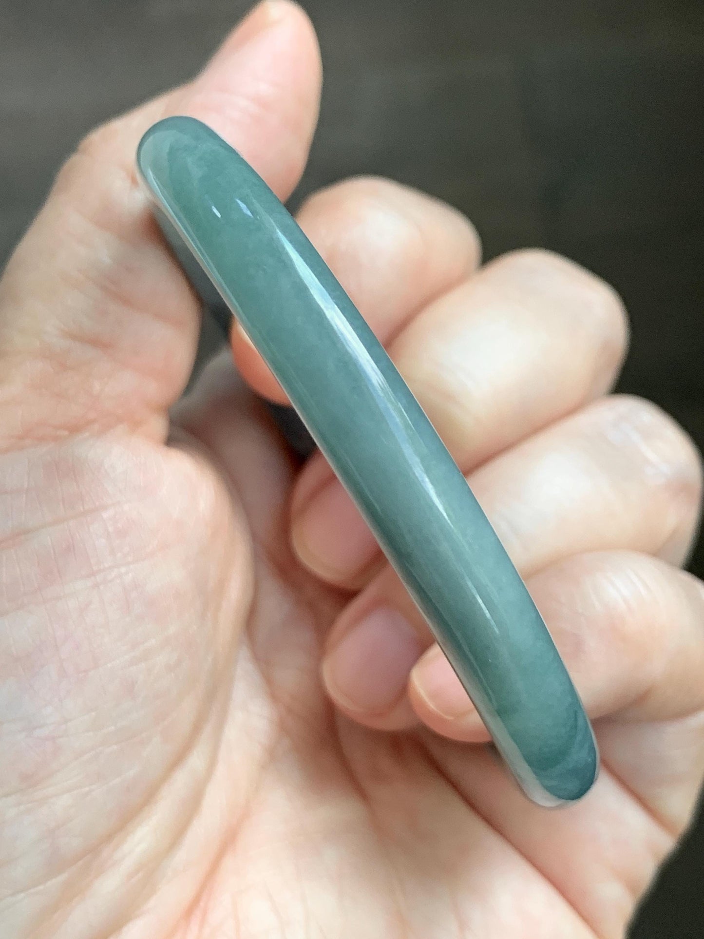 Certified Natural Grade A Guatemalan Icy Translucent Dusty Teal Marbled Jade Jadeite Bangle Bracelet 54.67mm 6.75” 31g 天然冰危蓝绿圆条翡翠手镯 519