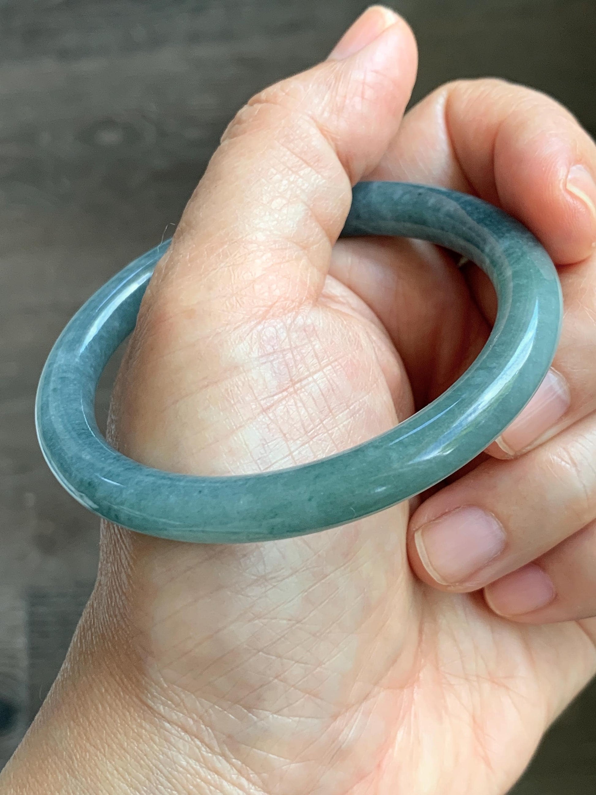 Certified Natural Grade A Guatemalan Icy Translucent Dusty Teal Marbled Jade Jadeite Bangle Bracelet 54.67mm 6.75” 31g 天然冰危蓝绿圆条翡翠手镯 519