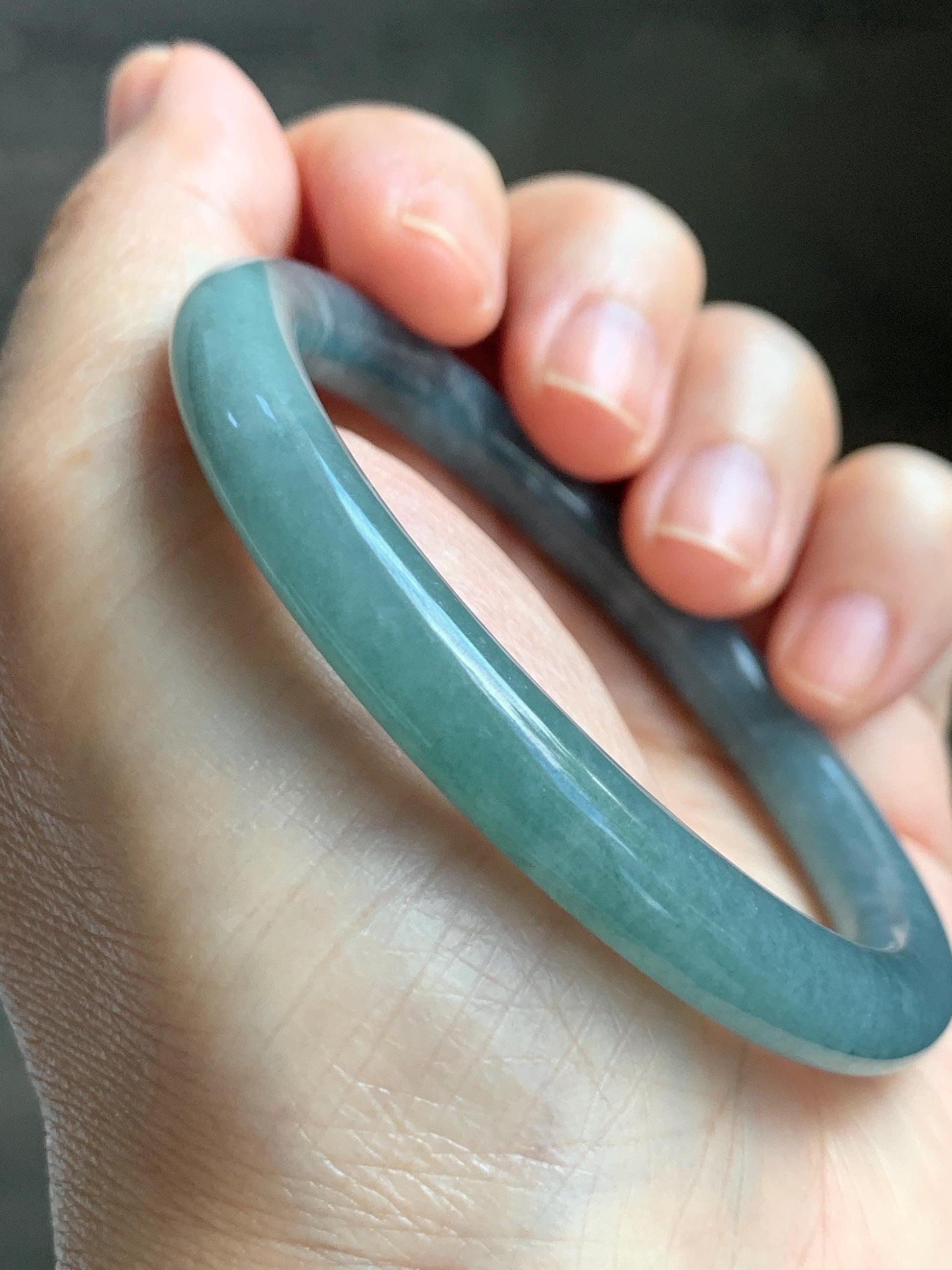 Certified Natural Grade A Guatemalan Icy Translucent Dusty Teal Marbled Jade Jadeite Bangle Bracelet 54.67mm 6.75” 31g 天然冰危蓝绿圆条翡翠手镯 519