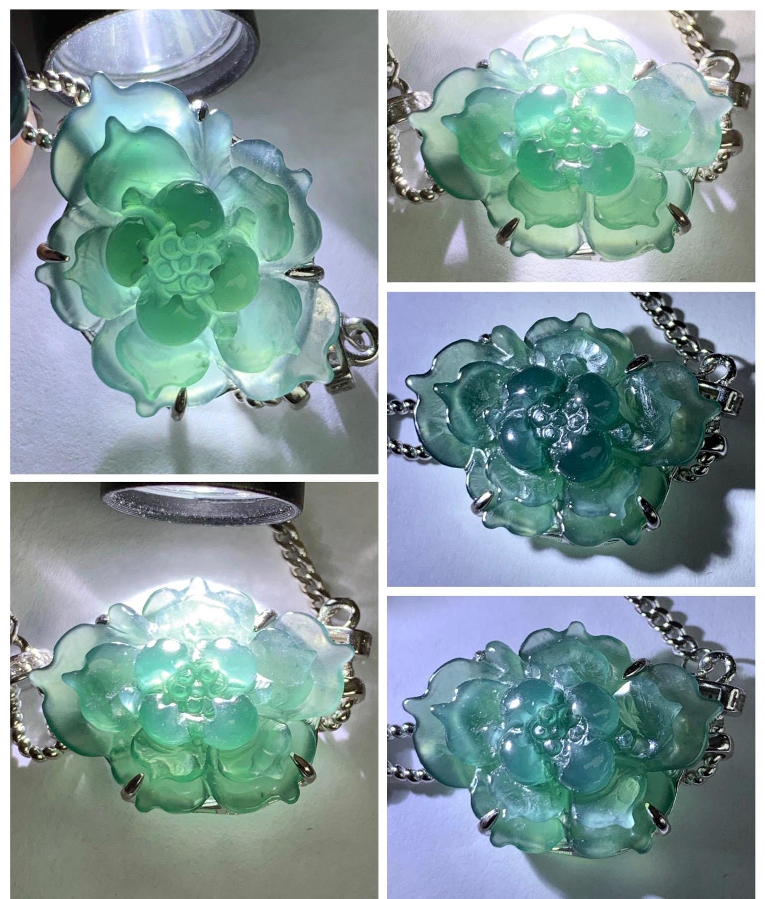 Natural Grade A Guatemalan Icy Dark Teal Blue Jade Jadeite Lotus Flower Chain Bracelet Sterling Silver 6.5”-7.5” 5g 天然冰危深蓝翡翠莲花银手链 WLY185A