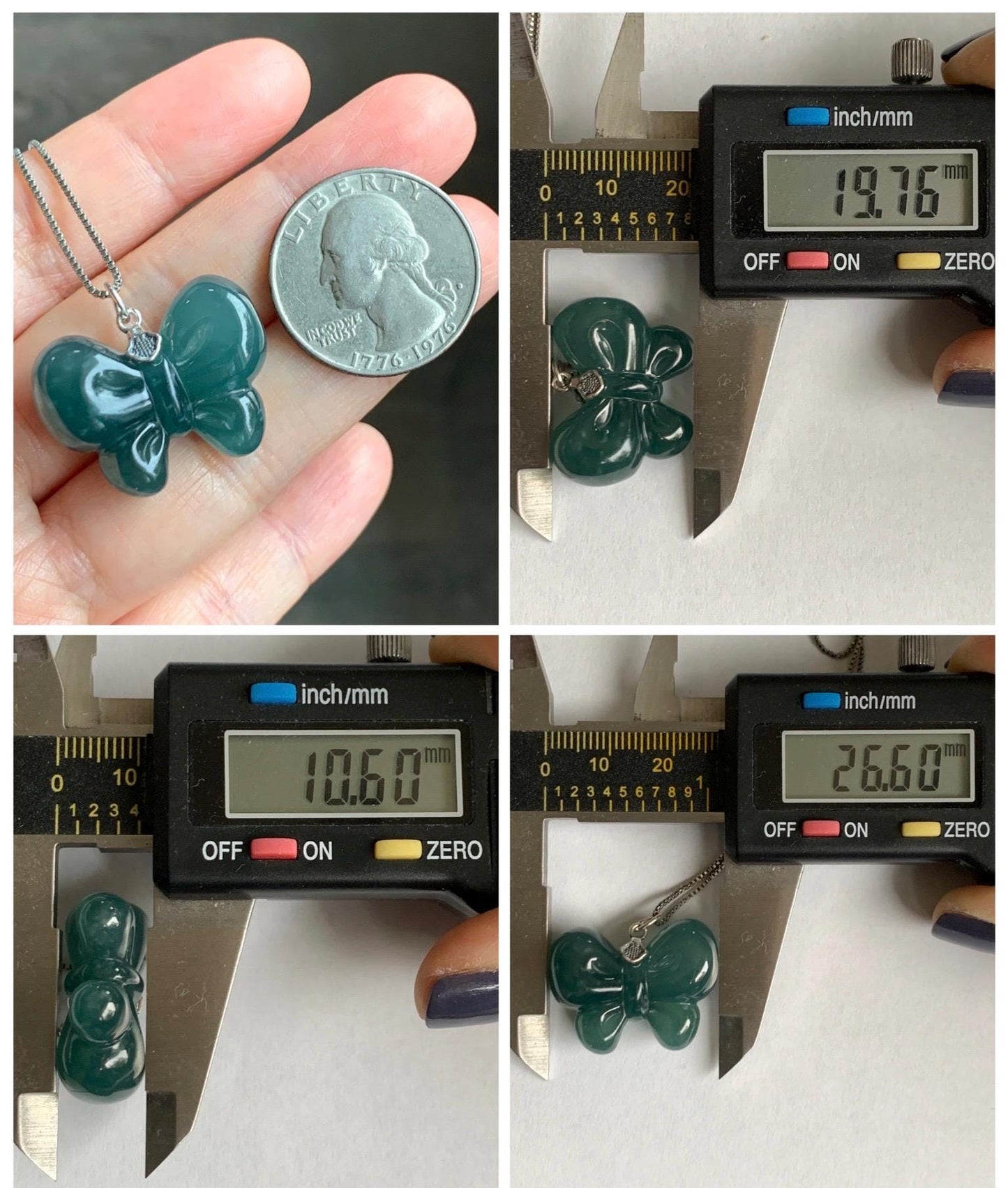 Natural Grade A Guatemalan Icy Translucent Dark Teal Blue Jade Jadeite Puffy Bow Pendant Sterling Silver 8g 天然冰危深蓝翡翠蝴蝶结吊坠 WHD220A