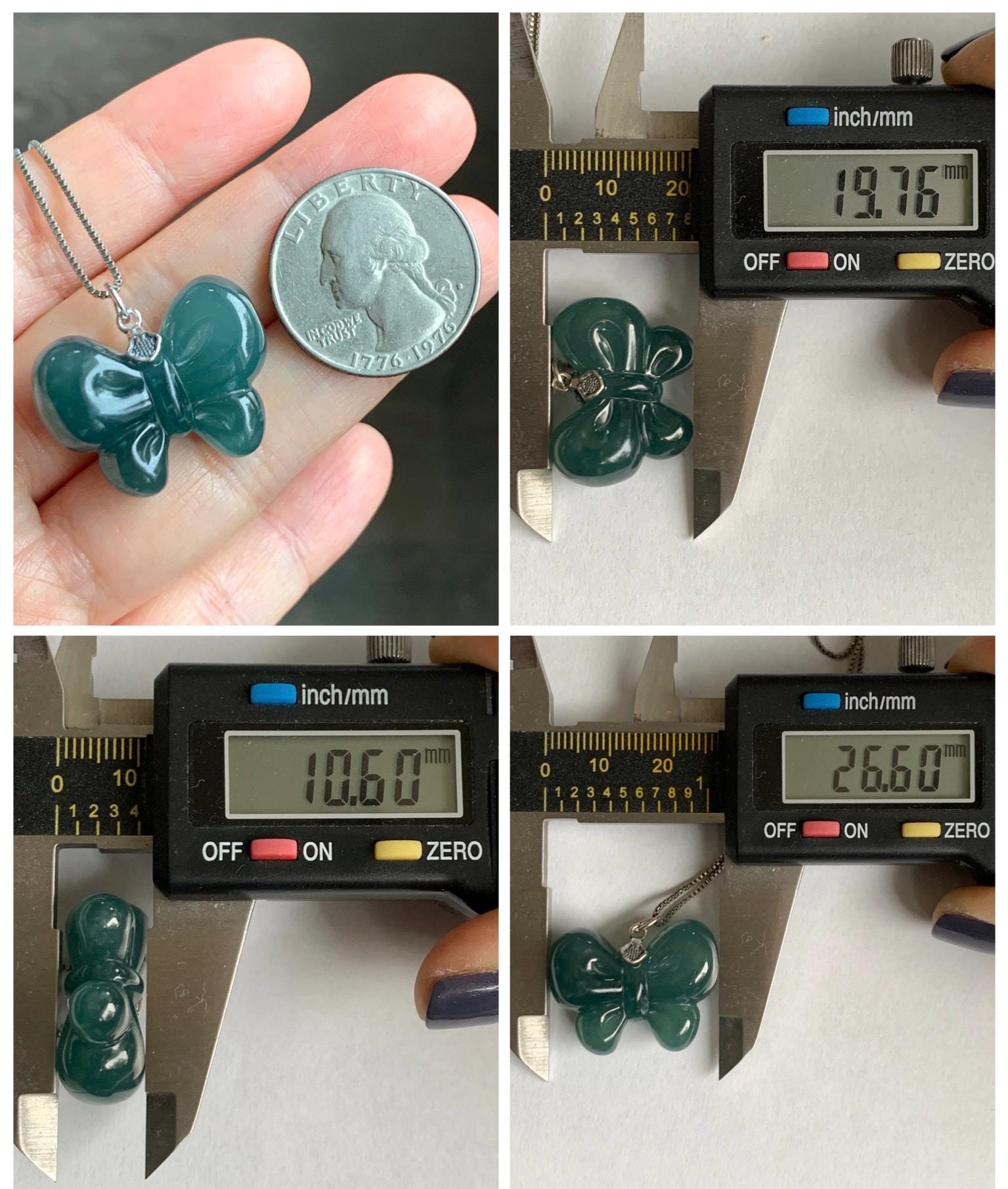 Natural Grade A Guatemalan Icy Translucent Dark Teal Blue Jade Jadeite Puffy Bow Pendant Sterling Silver 8g 天然冰危深蓝翡翠蝴蝶结吊坠 WHD220A