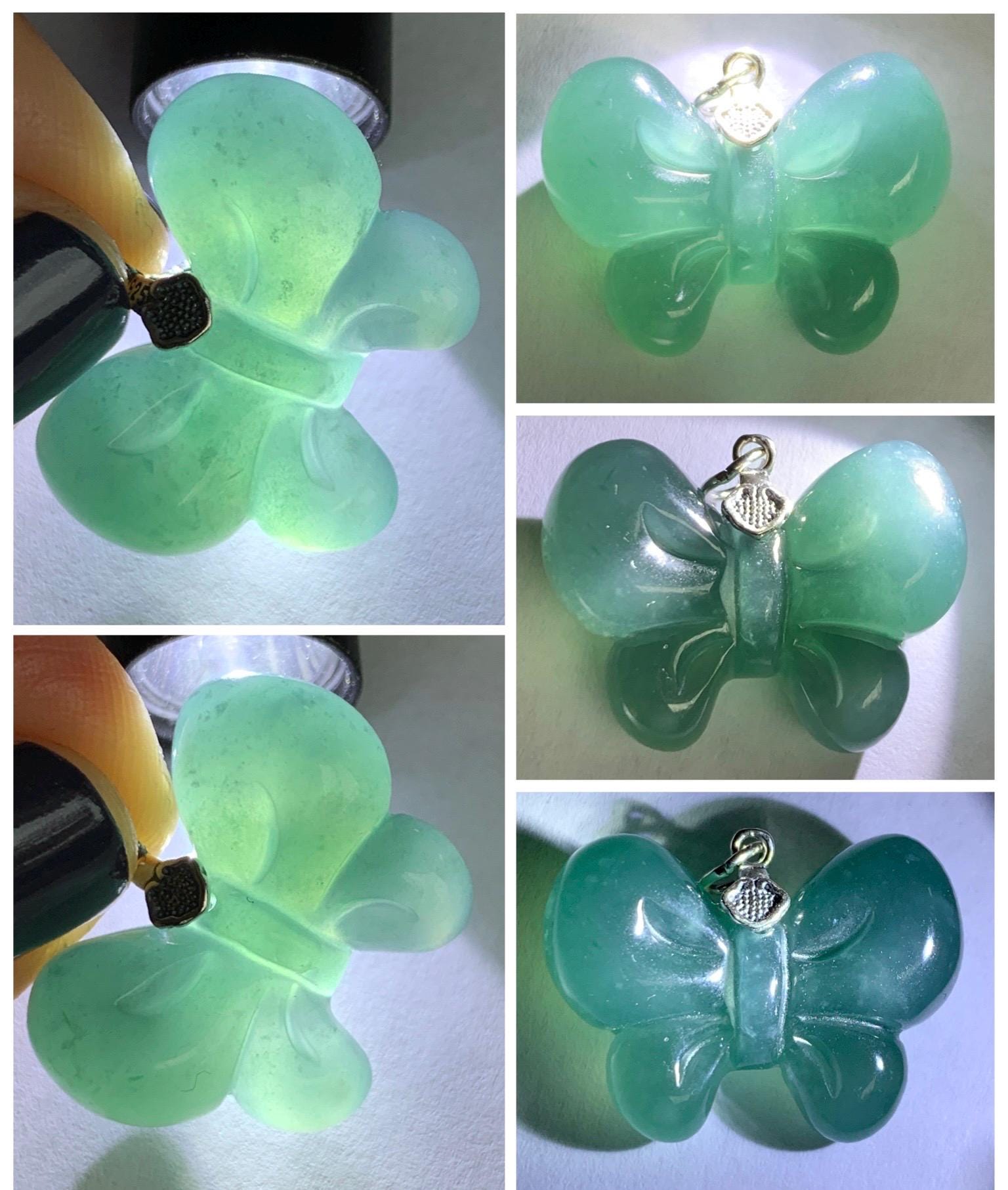 Natural Grade A Guatemalan Icy Translucent Dark Teal Blue Jade Jadeite Puffy Bow Pendant Sterling Silver 6g 天然冰危深蓝翡翠蝴蝶结吊坠 WHD220C
