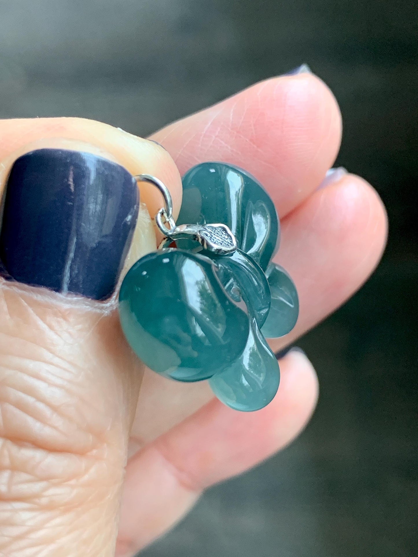 Natural Grade A Guatemalan Icy Translucent Dark Teal Blue Jade Jadeite Puffy Bow Pendant Sterling Silver 6g 天然冰危深蓝翡翠蝴蝶结吊坠 WHD220C