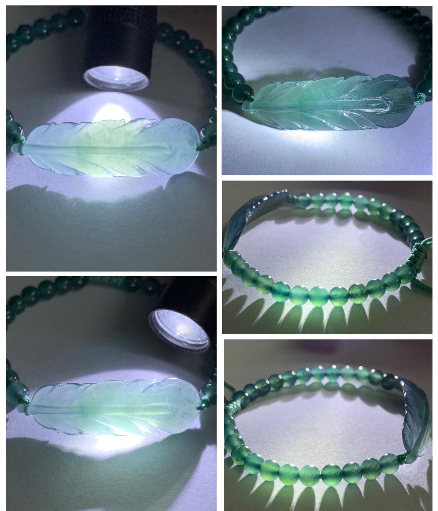 Natural Grade A Guatemalan Icy Highly Translucent Dark Teal Blue Jade Jadeite Feather Cuff Beaded Bracelet 6.75” 8g 天然冰危蓝绿翡翠羽毛圆珠手串 WYM196
