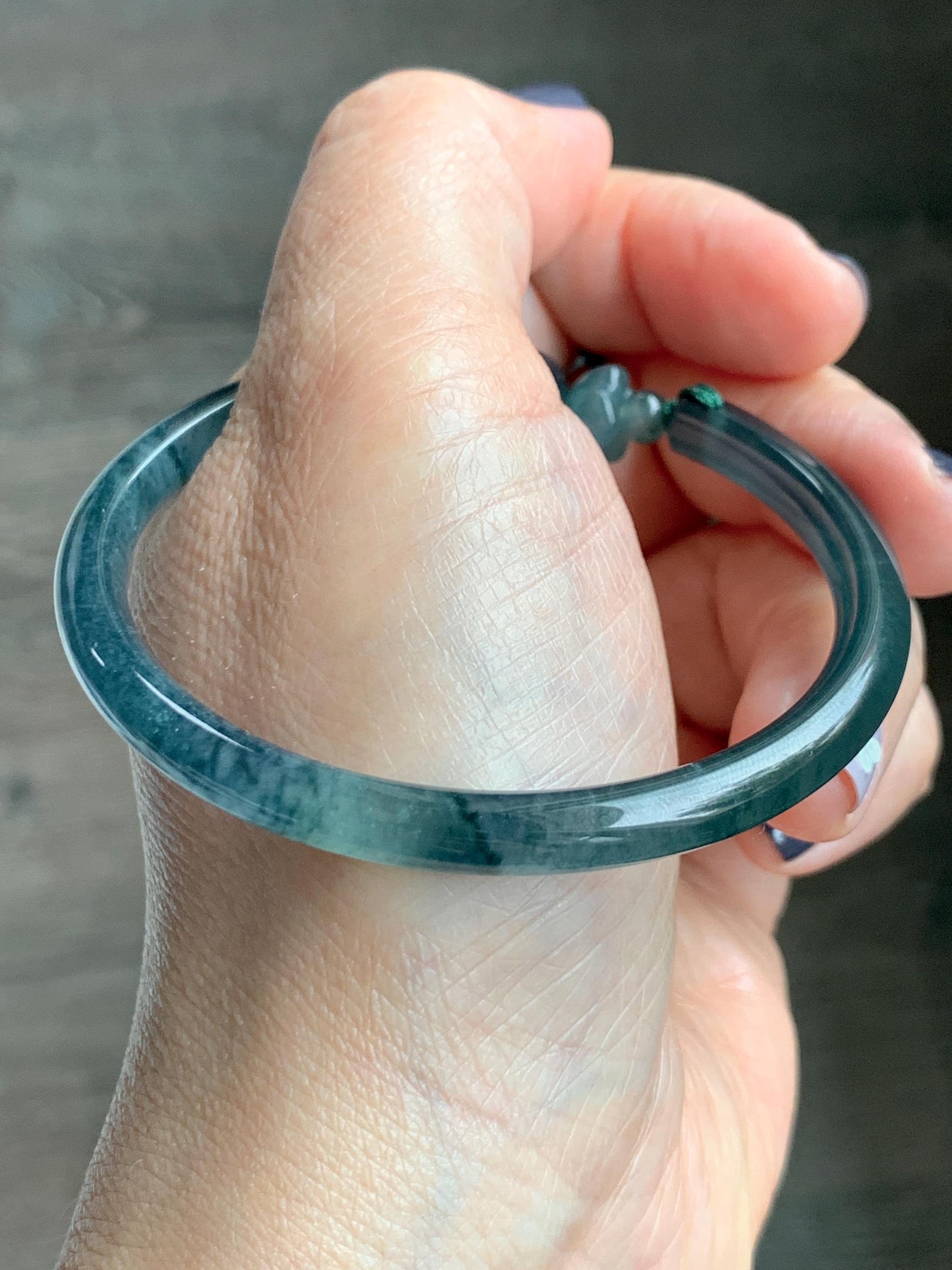 Certified Natural Grade A Guatemalan Icy Translucent Dark Teal Blue Jadeite Open Bangle Osmanthus Flower Bracelet 55.1mm 天然冰胶危深篮翡翠桂花开口手镯 606