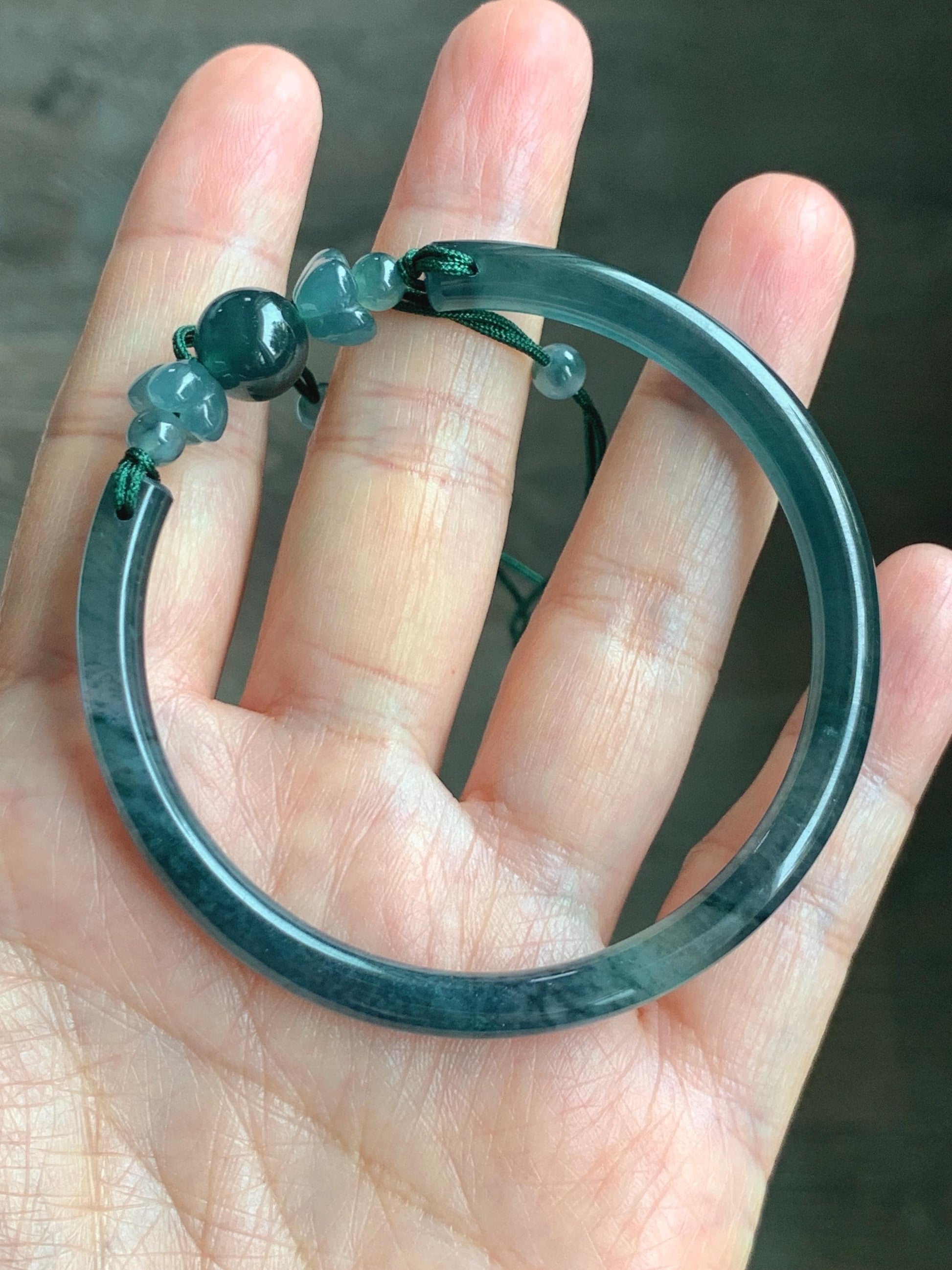 Certified Natural Grade A Guatemalan Icy Translucent Dark Teal Blue Jadeite Open Bangle Osmanthus Flower Bracelet 55.1mm 天然冰胶危深篮翡翠桂花开口手镯 606