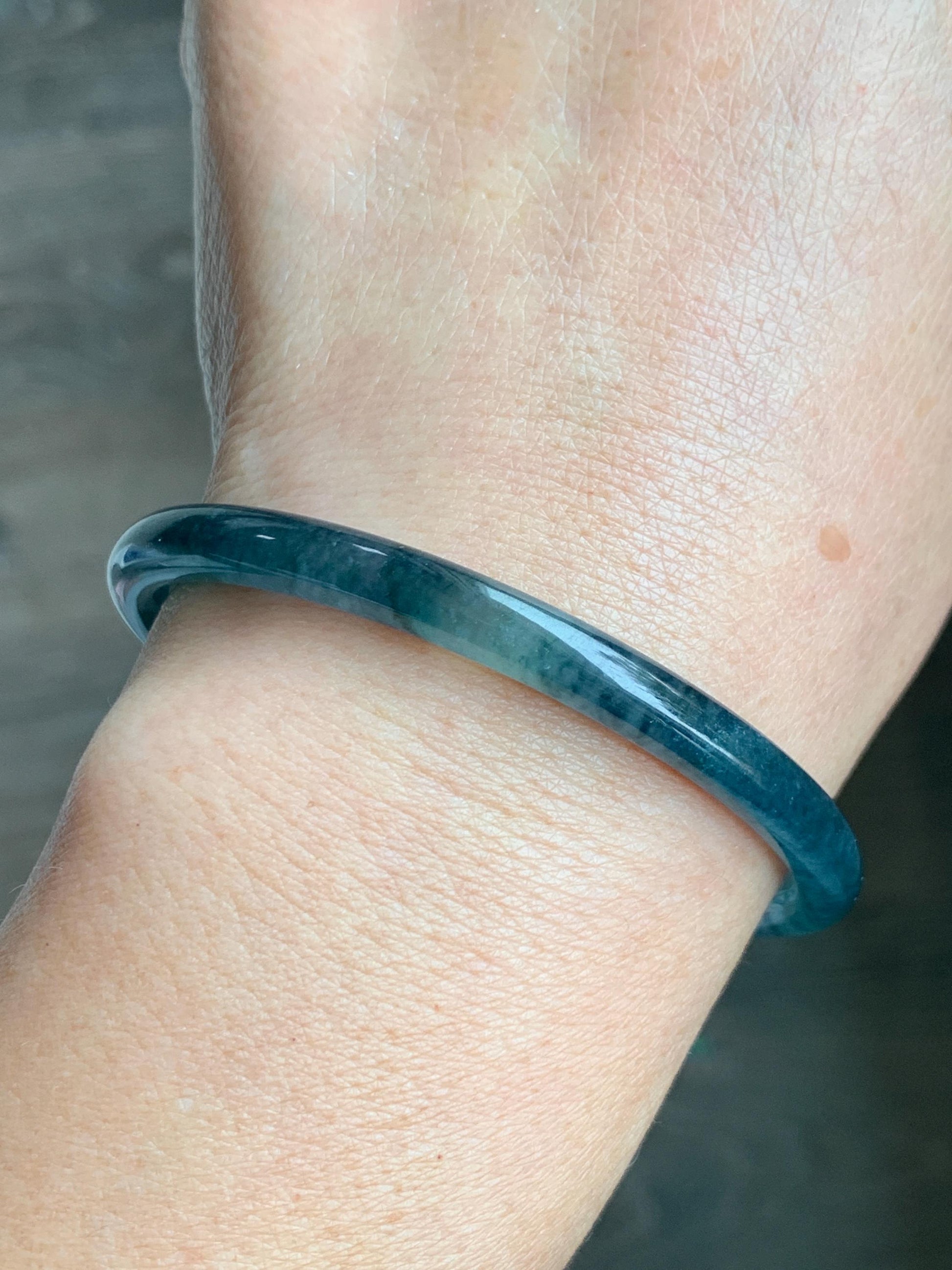 Certified Natural Grade A Guatemalan Icy Translucent Dark Teal Blue Jadeite Open Bangle Osmanthus Flower Bracelet 55.1mm 天然冰胶危深篮翡翠桂花开口手镯 606