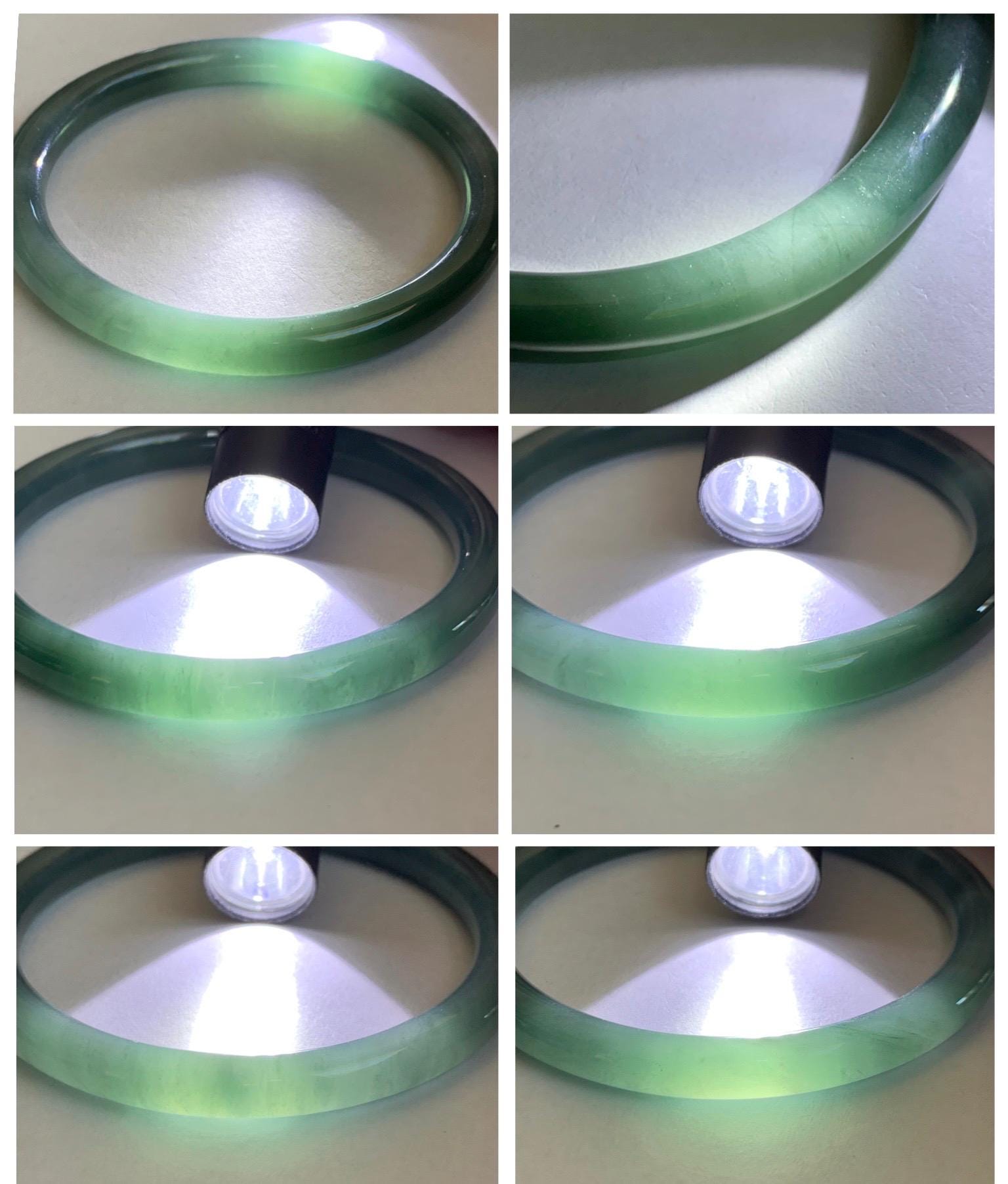 Certified Natural Grade A Guatemalan Icy Translucent Dark Dusty Teal Green Jade Jadeite Bangle Bracelet 56.7mm 7” 24g 天然冰危深蓝绿翡翠圆条手镯 517