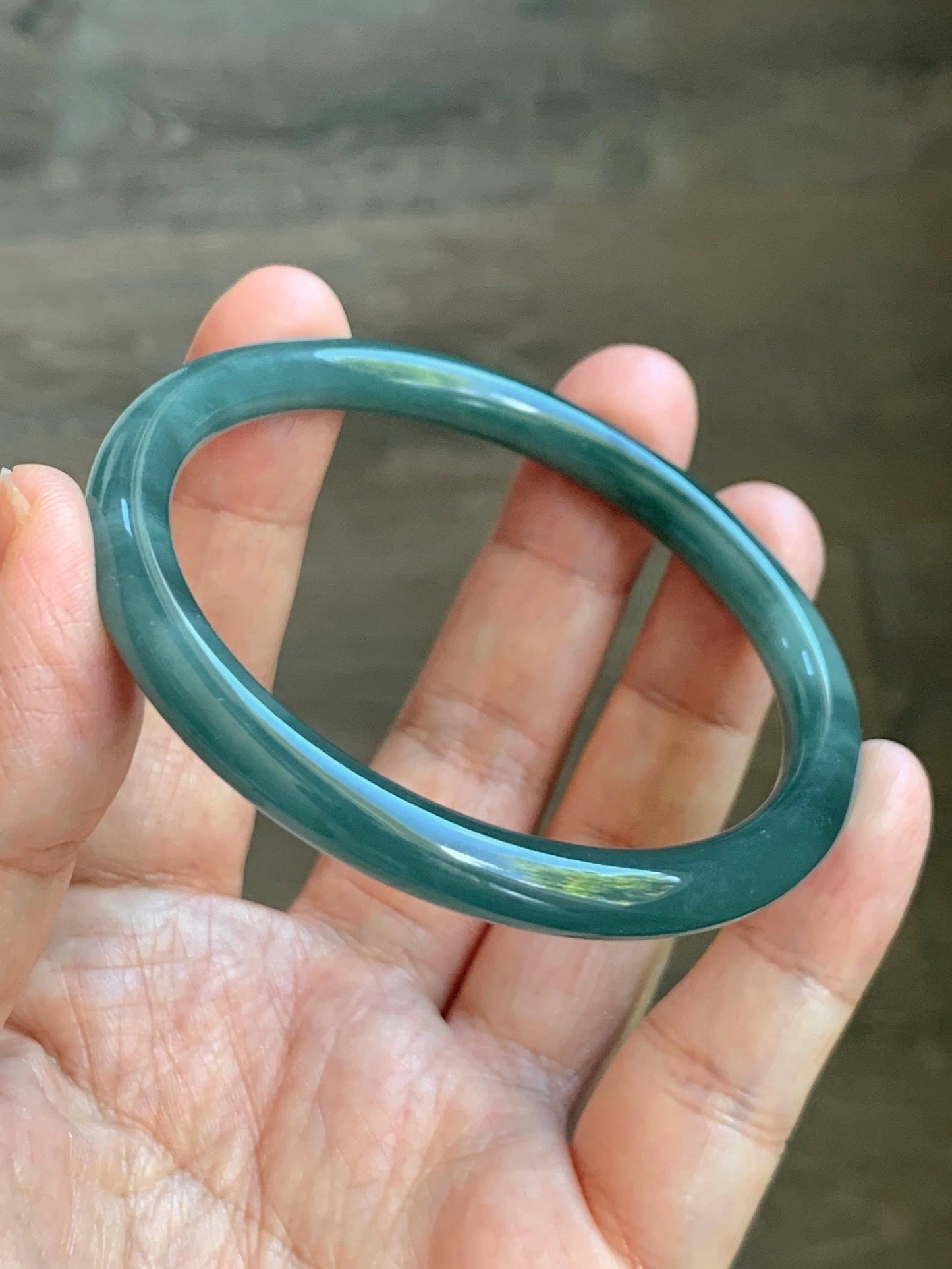 Certified Natural Grade A Guatemalan Icy Translucent Dark Dusty Teal Green Jade Jadeite Bangle Bracelet 56.7mm 7” 24g 天然冰危深蓝绿翡翠圆条手镯 517