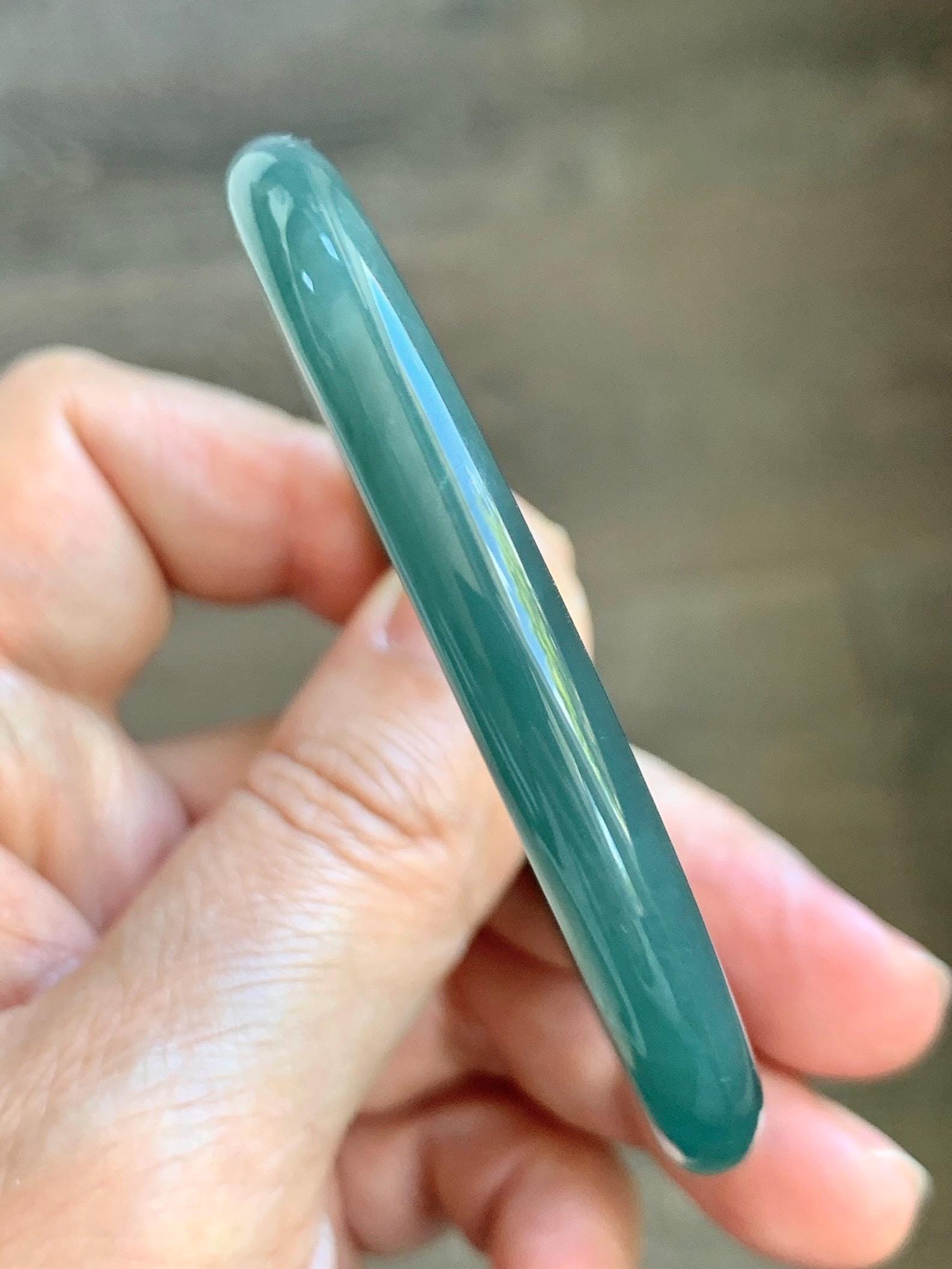 Certified Natural Grade A Guatemalan Icy Translucent Dark Dusty Teal Green Jade Jadeite Bangle Bracelet 56.7mm 7” 24g 天然冰危深蓝绿翡翠圆条手镯 517
