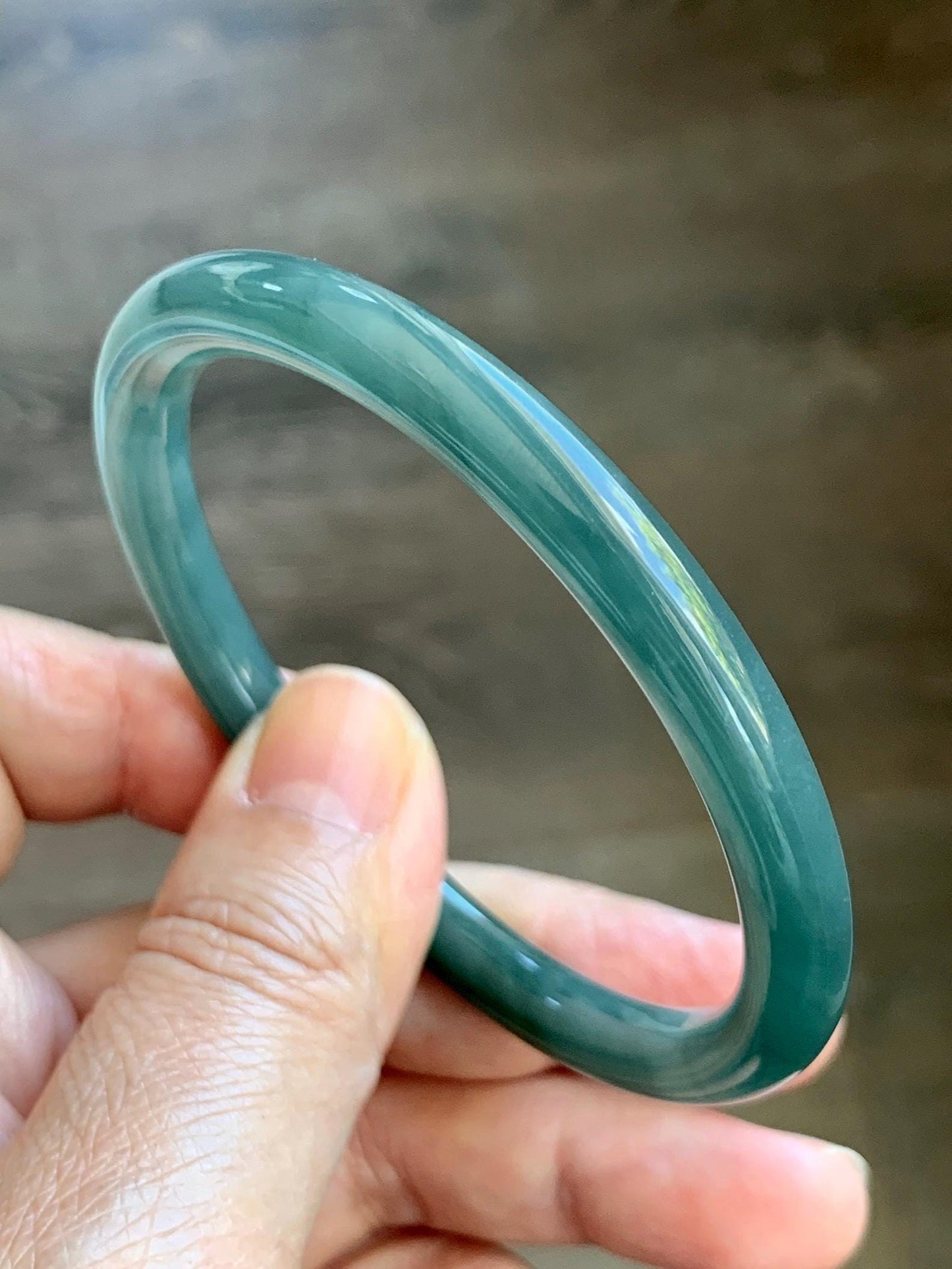 Certified Natural Grade A Guatemalan Icy Translucent Dark Dusty Teal Green Jade Jadeite Bangle Bracelet 56.7mm 7” 24g 天然冰危深蓝绿翡翠圆条手镯 517