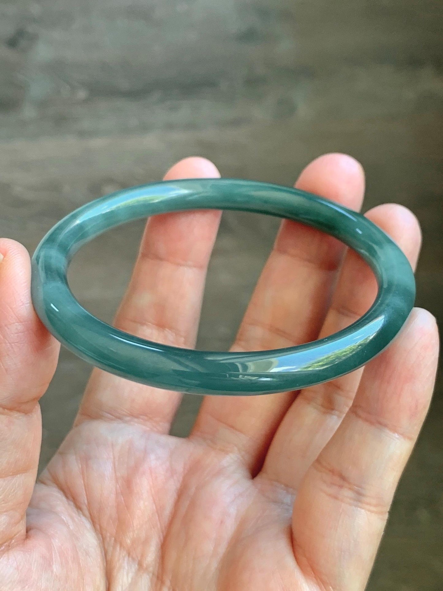 Certified Natural Grade A Guatemalan Icy Translucent Dark Dusty Teal Green Jade Jadeite Bangle Bracelet 56.7mm 7” 24g 天然冰危深蓝绿翡翠圆条手镯 517