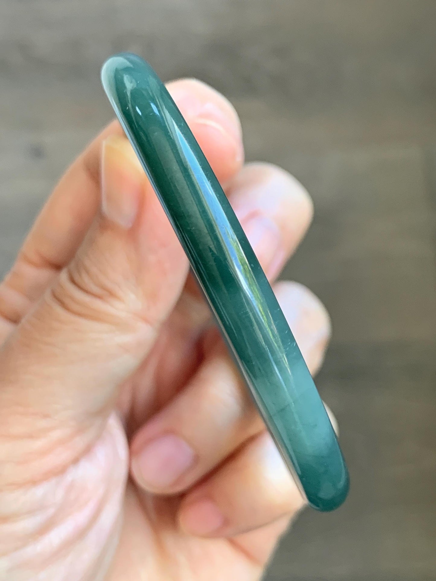 Certified Natural Grade A Guatemalan Icy Translucent Dark Dusty Teal Green Jade Jadeite Bangle Bracelet 56.7mm 7” 24g 天然冰危深蓝绿翡翠圆条手镯 517