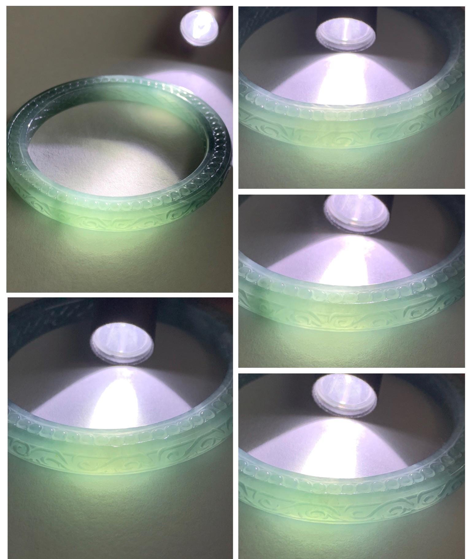 Certified Natural Guatemalan Icy Translucent Dusty Teal Green Jade Jadeite Carved Square Edged Bangle 52.4mm 6.5” As Is 天然冰危晴蓝翡翠仿古雕方镯手镯 475