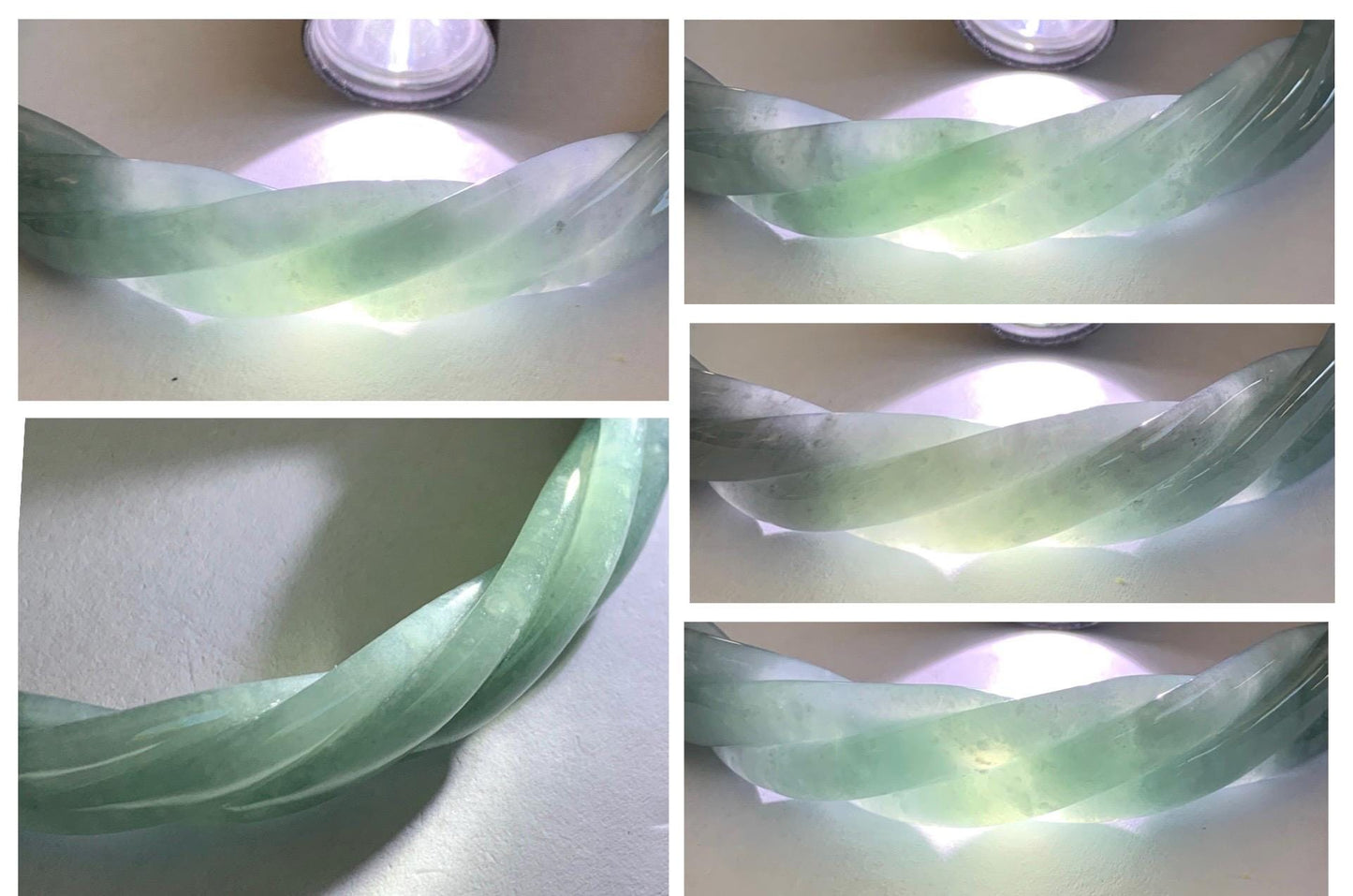 Certified Natural Grade A Guatemalan Icy Translucent Grayish Blue Jade Jadeite Carved Braid Bangle 60.93mm 7.53” 33g 天然冰危淡灰蓝翡翠麻花手镯 474