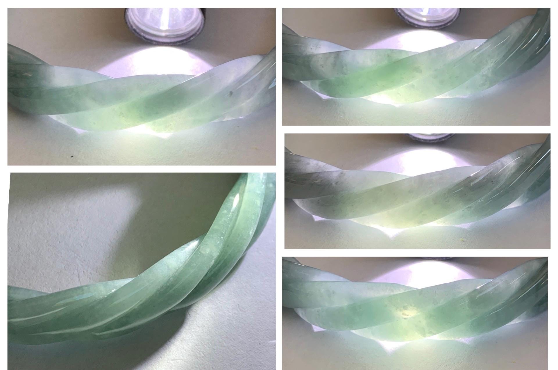 Certified Natural Grade A Guatemalan Icy Translucent Grayish Blue Jade Jadeite Carved Braid Bangle 60.93mm 7.53” 33g 天然冰危淡灰蓝翡翠麻花手镯 474