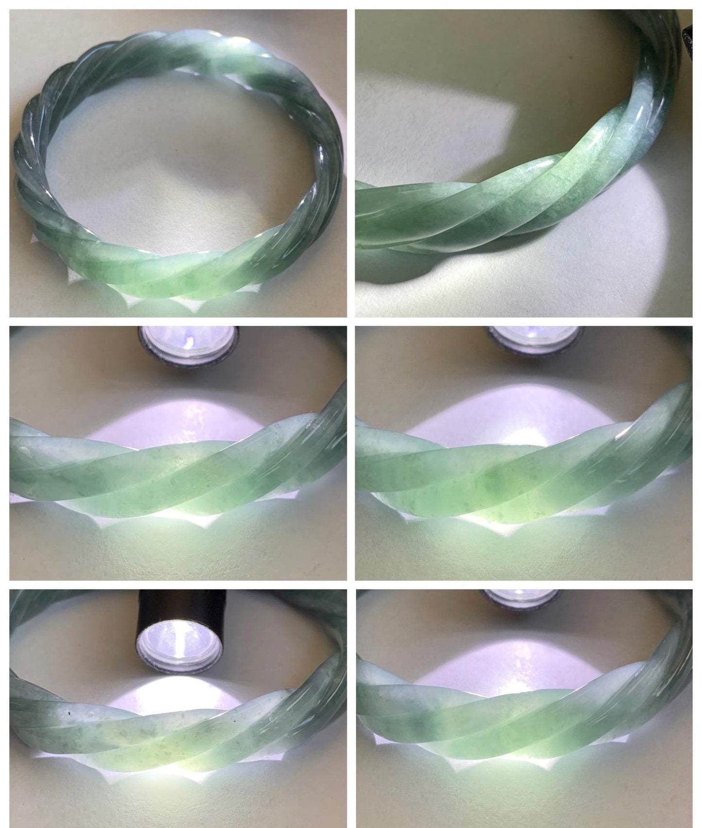 Certified Natural Grade A Guatemalan Icy Translucent Dusty Teal Blue Jade Jadeite Carved Braid Oval Bangle 58.3x54.7mm 天然冰危暗蓝翡翠麻花贵妃手镯 471