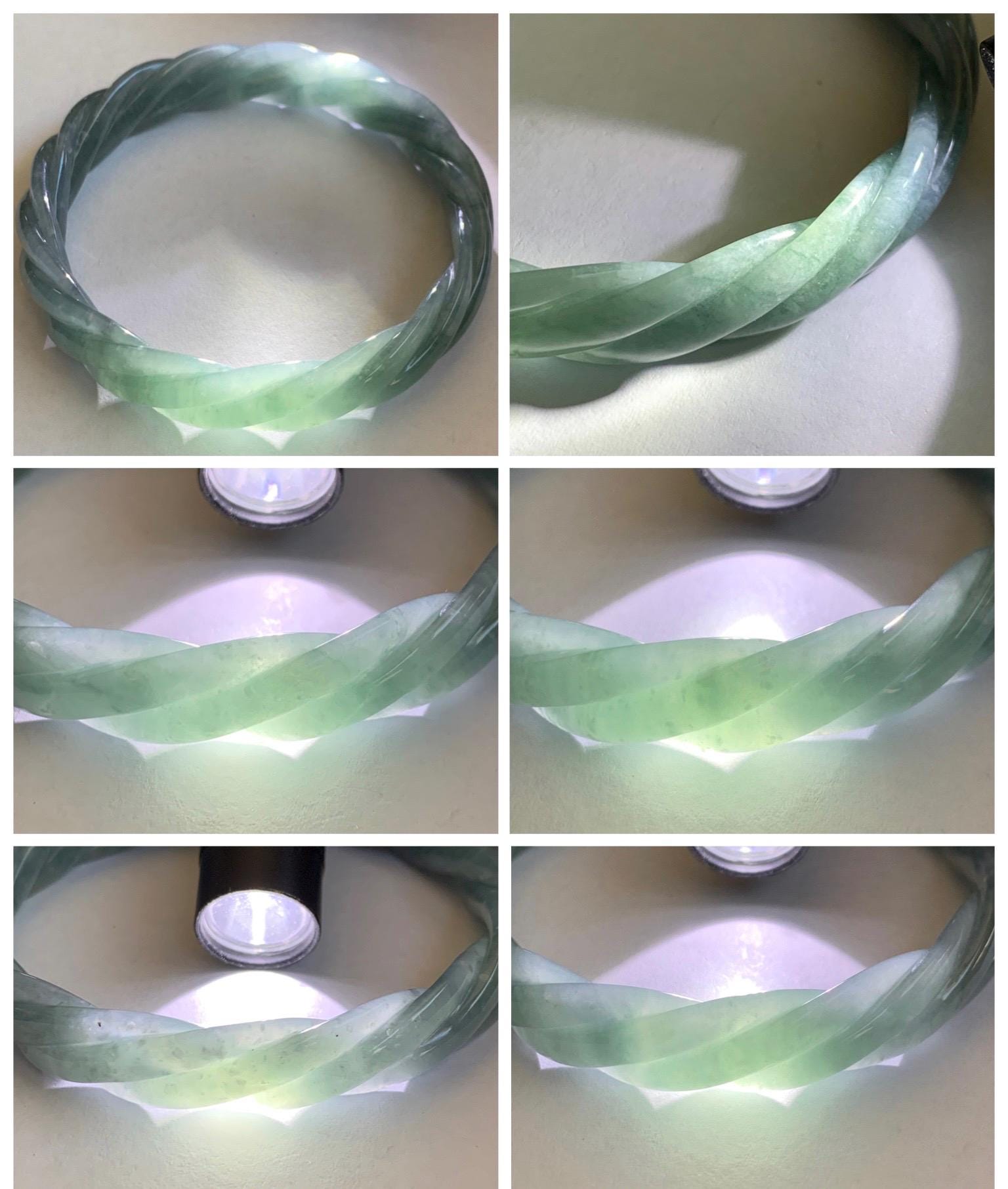 Certified Natural Grade A Guatemalan Icy Translucent Dusty Teal Blue Jade Jadeite Carved Braid Oval Bangle 58.3x54.7mm 天然冰危暗蓝翡翠麻花贵妃手镯 471