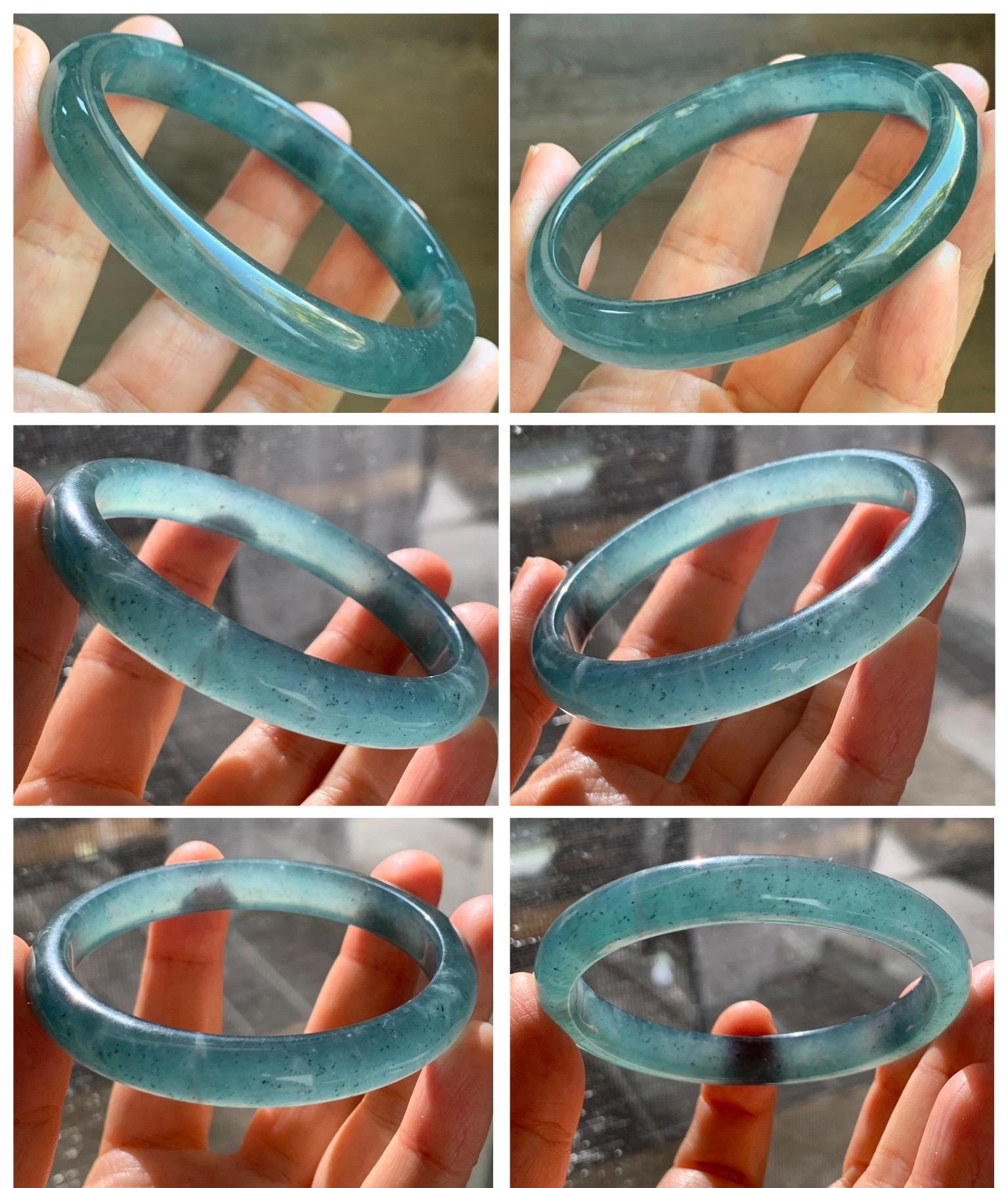 Certified Natural Grade A Guatemalan Icy Translucent Dark Teal Blue Jade Jadeite Wide Bangle 59.66mm 7.37” 39g 天然冰危深蓝绿翡翠正圈宽版手镯 521