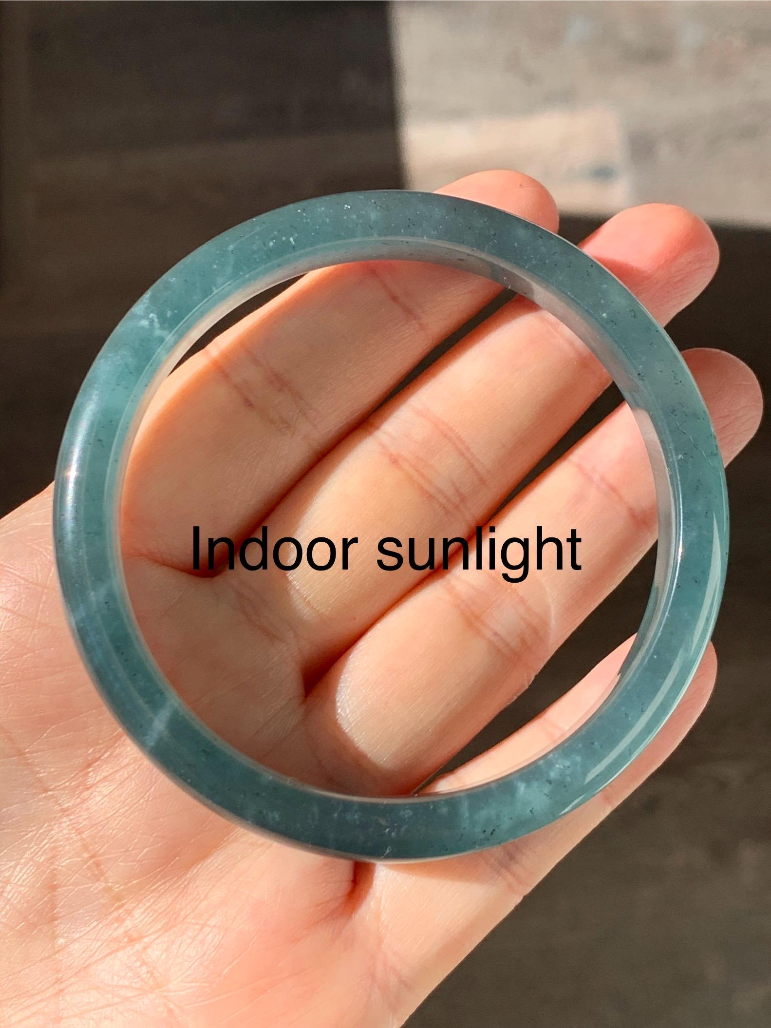 Certified Natural Grade A Guatemalan Icy Translucent Dark Teal Blue Jade Jadeite Wide Bangle 59.66mm 7.37” 39g 天然冰危深蓝绿翡翠正圈宽版手镯 521