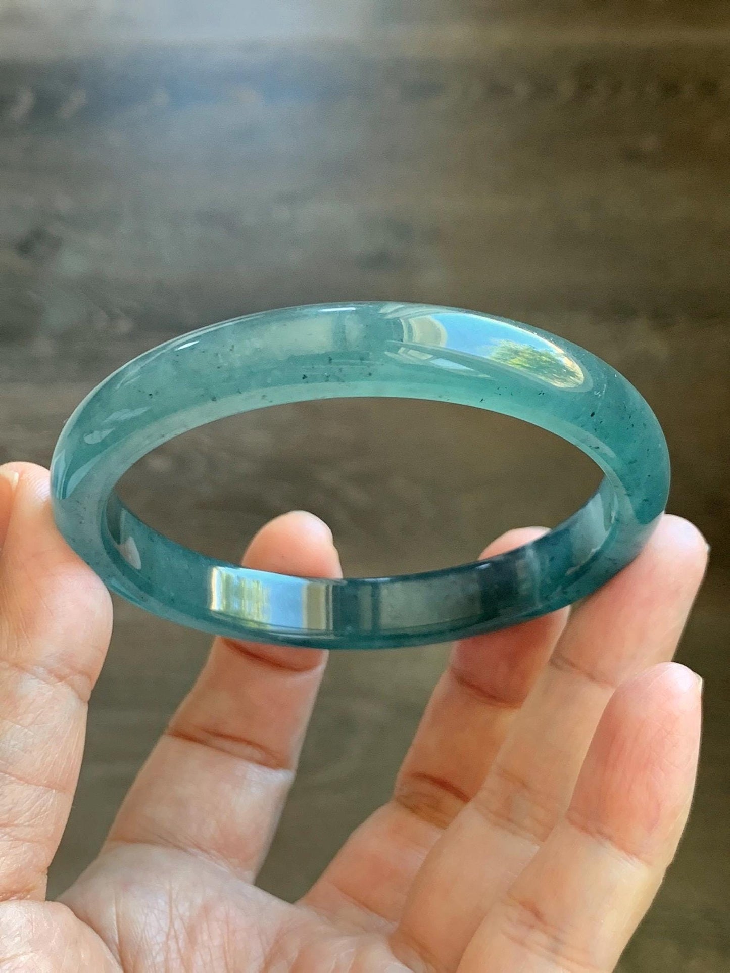 Certified Natural Grade A Guatemalan Icy Translucent Dark Teal Blue Jade Jadeite Wide Bangle 59.66mm 7.37” 39g 天然冰危深蓝绿翡翠正圈宽版手镯 521