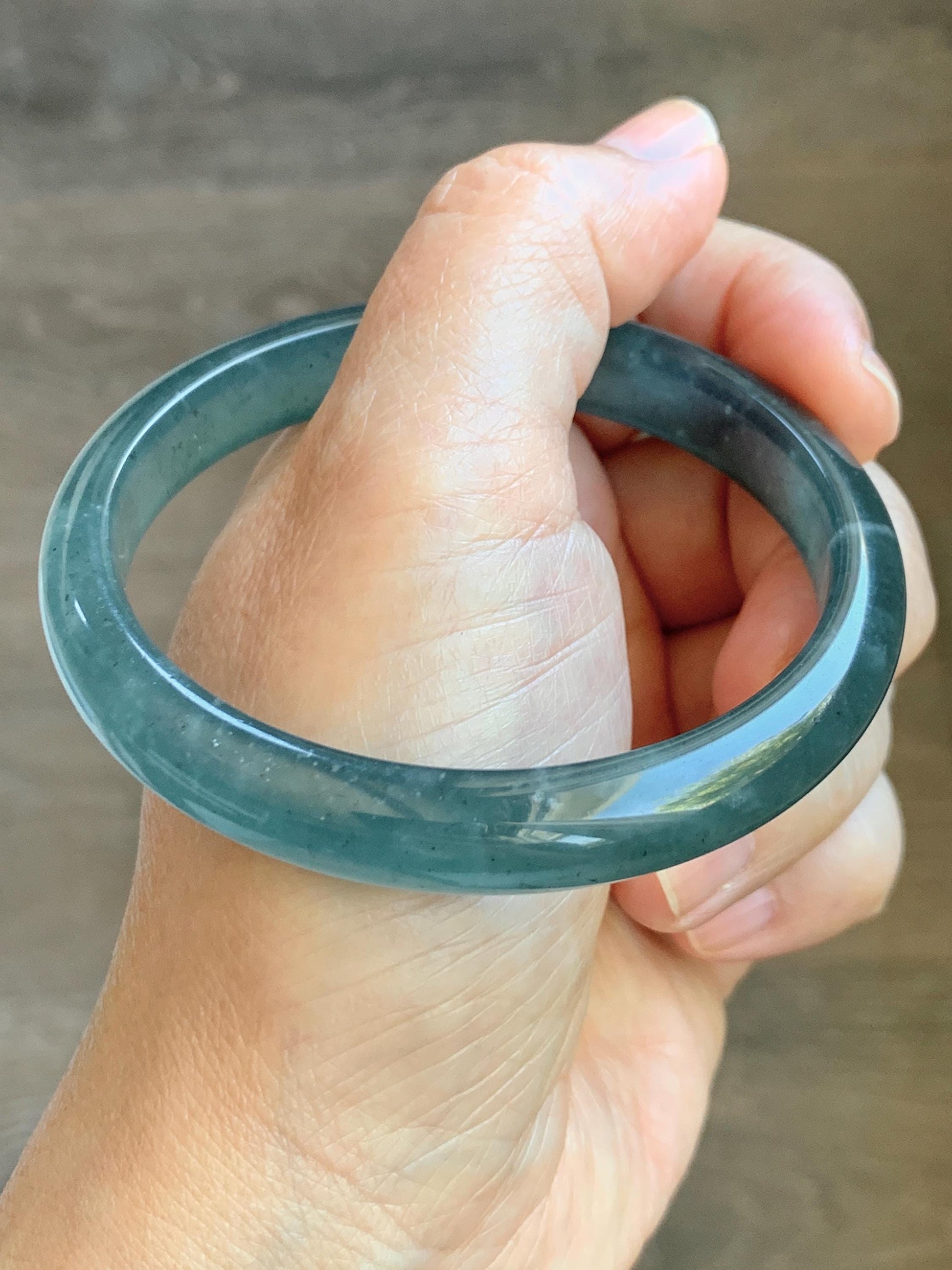 Certified Natural Grade A Guatemalan Icy Translucent Dark Teal Blue Jade Jadeite Wide Bangle 59.66mm 7.37” 39g 天然冰危深蓝绿翡翠正圈宽版手镯 521