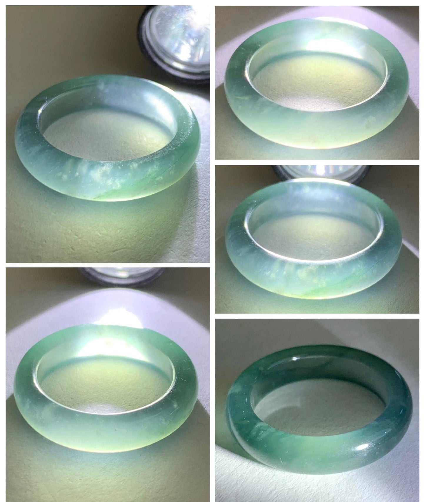 Certified Natural Grade A Guatemalan Icy Highly Translucent Dark Teal Blue Jade Jadeite Band Ring Size 6.25 US Comfort Fit 天然冰胶危蓝绿翡翠戒圈 446