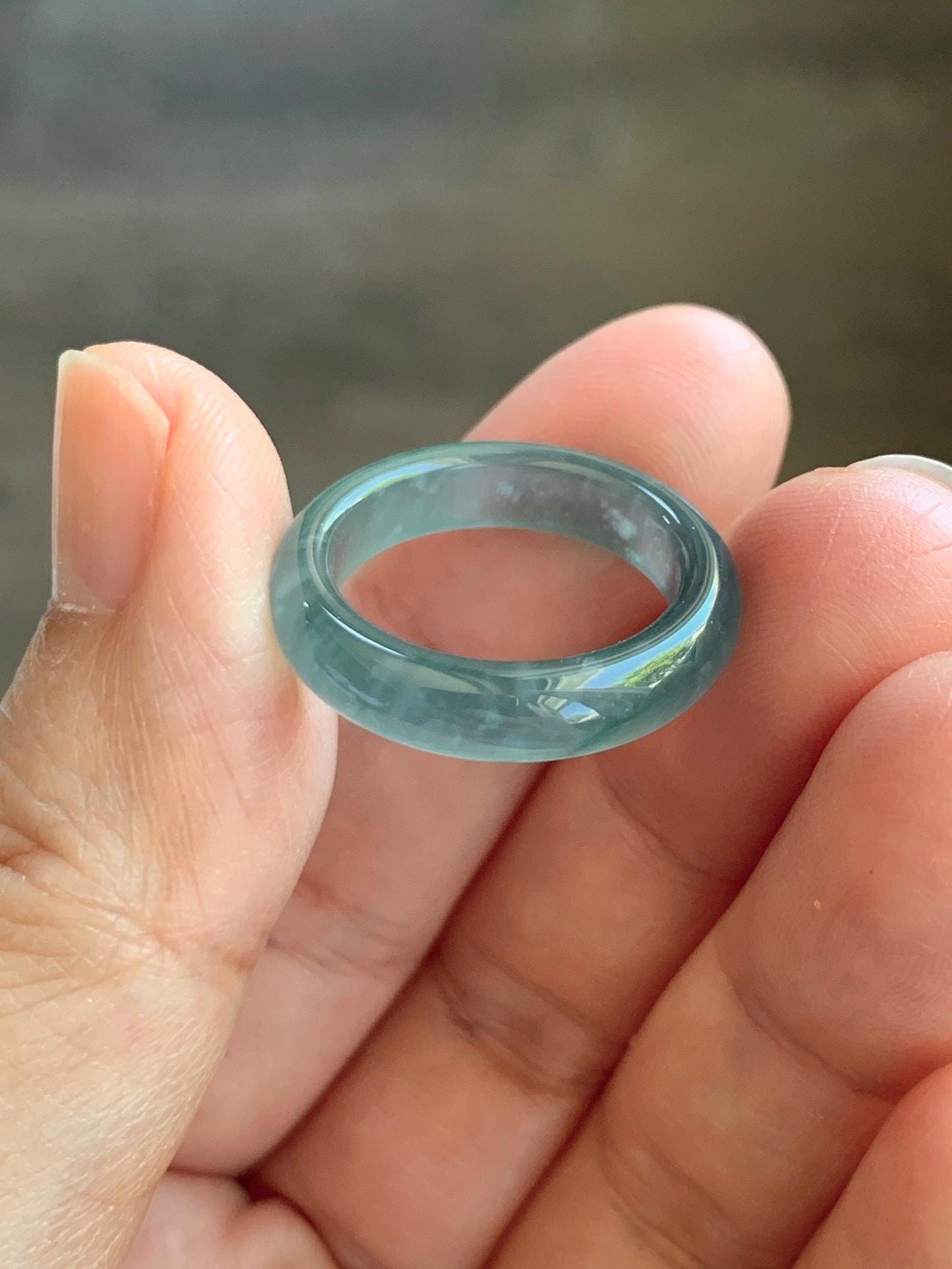 Certified Natural Grade A Guatemalan Icy Highly Translucent Dark Teal Blue Jade Jadeite Band Ring Size 6.25 US Comfort Fit 天然冰胶危蓝绿翡翠戒圈 446