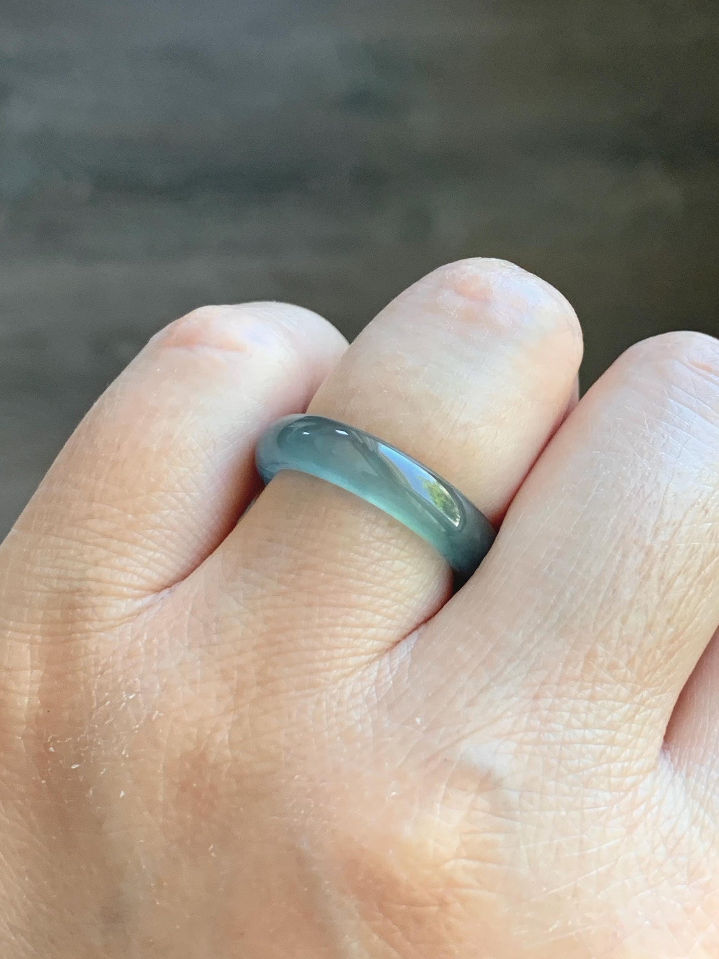 Certified Natural Grade A Guatemalan Icy Highly Translucent Dark Teal Blue Jade Jadeite Band Ring Size 6.25 US Comfort Fit 天然冰胶危蓝绿翡翠戒圈 446