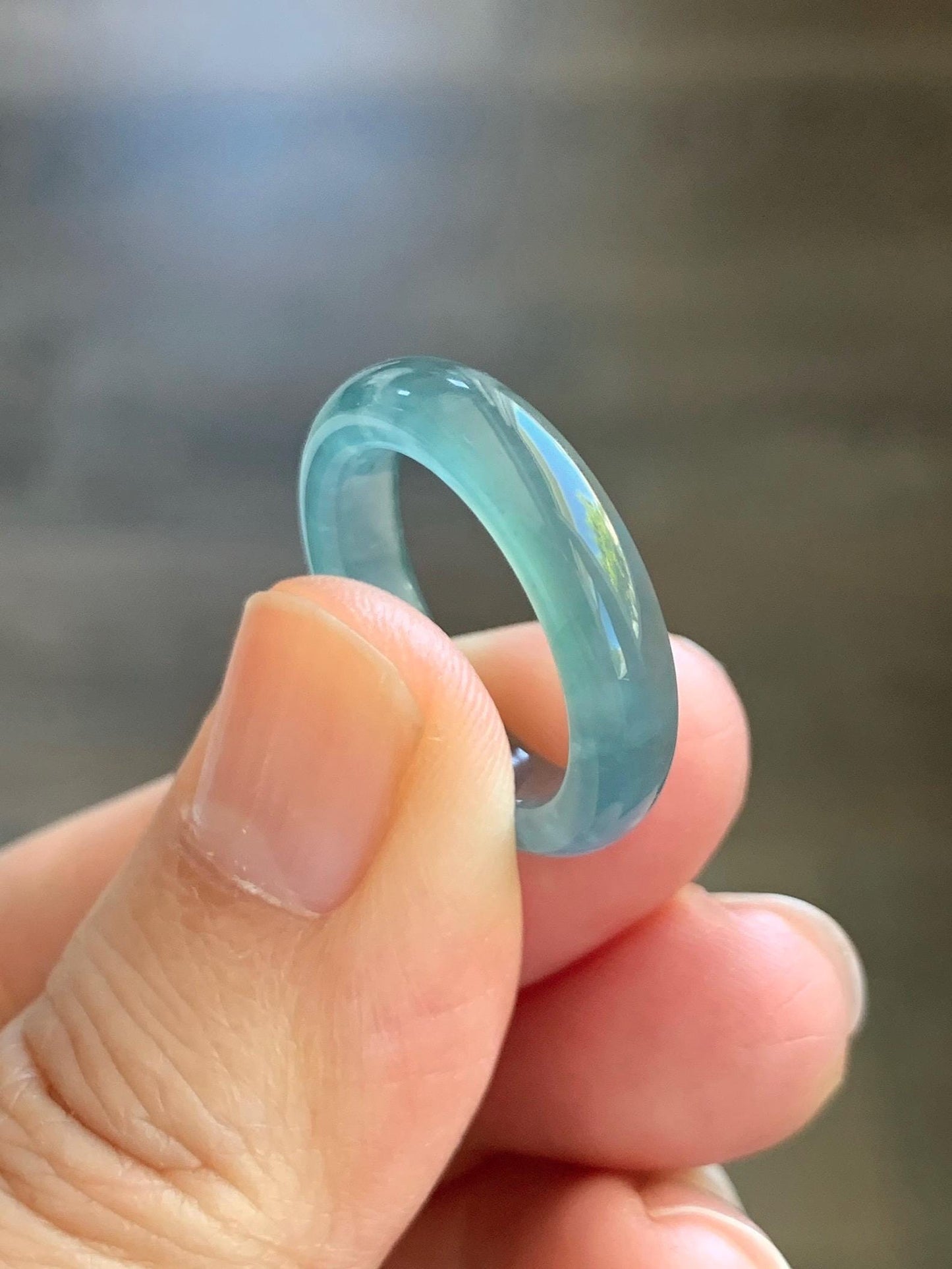 Certified Natural Grade A Guatemalan Icy Highly Translucent Dark Teal Blue Jade Jadeite Band Ring Size 6.25 US Comfort Fit 天然冰胶危蓝绿翡翠戒圈 446