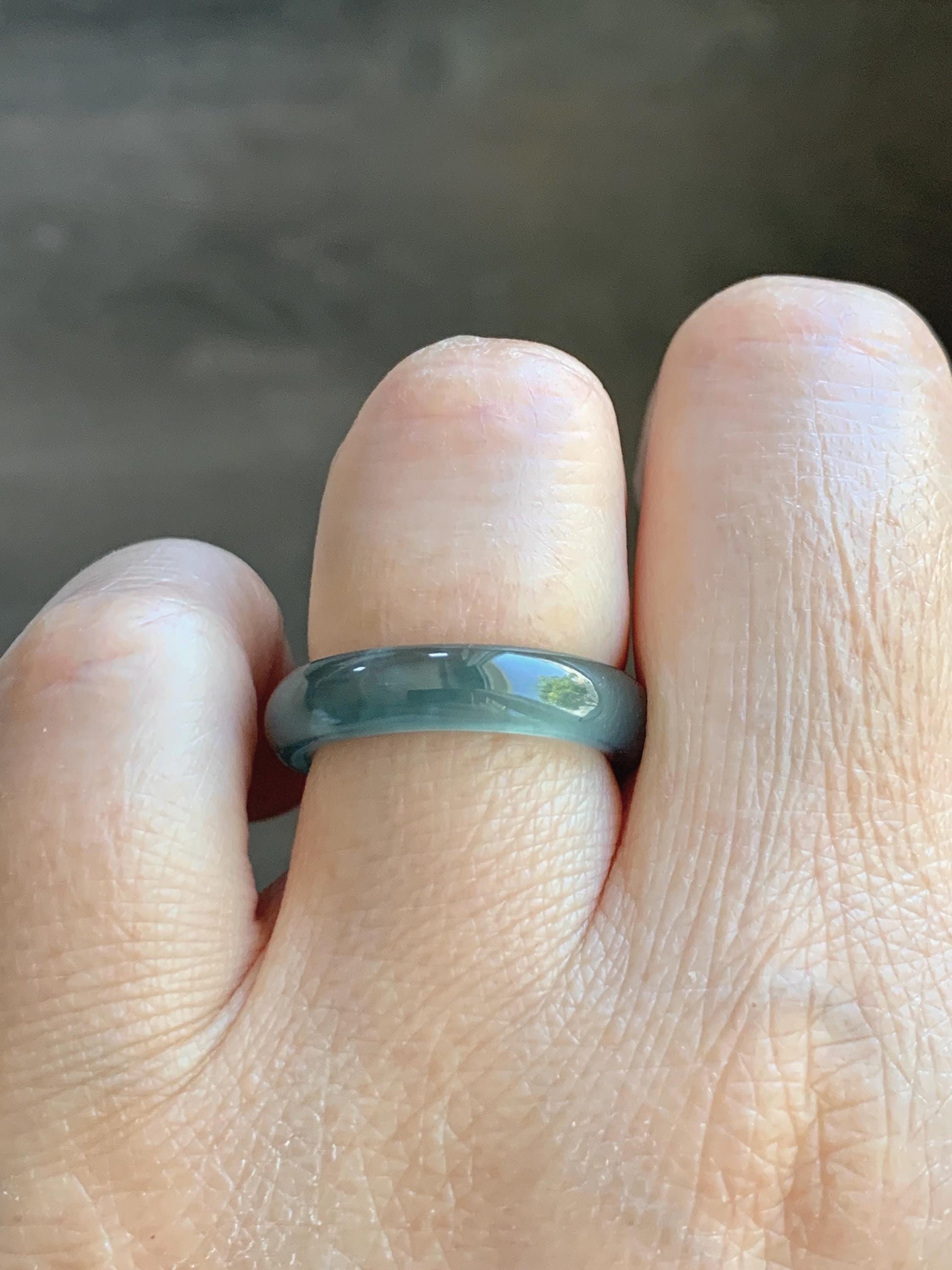Certified Natural Grade A Guatemalan Icy Highly Translucent Dark Teal Blue Jade Jadeite Band Ring Size 6.25 US Comfort Fit 天然冰胶危蓝绿翡翠戒圈 446