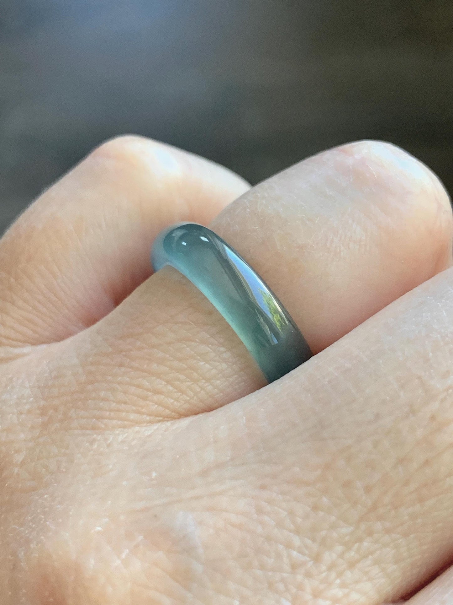 Certified Natural Grade A Guatemalan Icy Highly Translucent Dark Teal Blue Jade Jadeite Band Ring Size 6.25 US Comfort Fit 天然冰胶危蓝绿翡翠戒圈 446