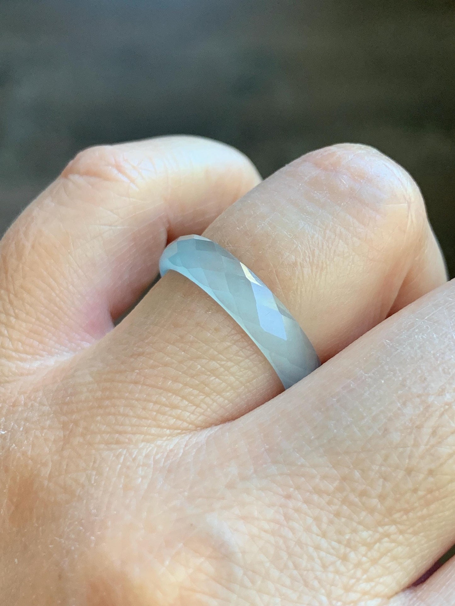 Natural Grade A Guatemalan Icy Highly Translucent Pale Teal Jade Jadeite Diamond Faceted Band Ring Size 8.25 US 天然冰危浅蓝绿翡翠切割面戒圈戒指 WQD110A