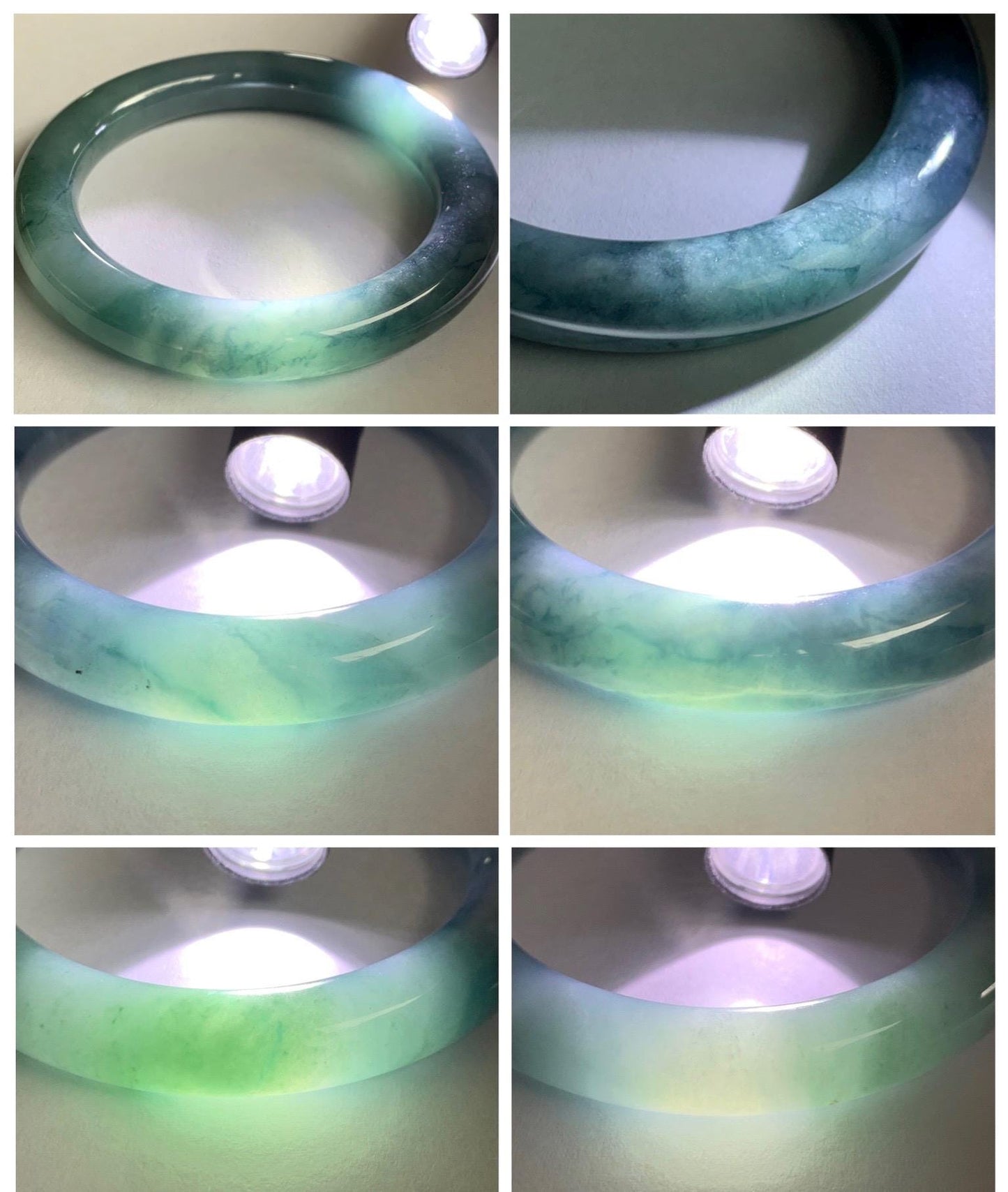 Certified Natural Grade A Guatemalan Icy Translucent Dusty Teal Blue Jade Jadeite Wide Bangle Bracelet 56.1mm 6.9” 天然冰危暗蓝莓紫翡翠粗圆条手镯 487