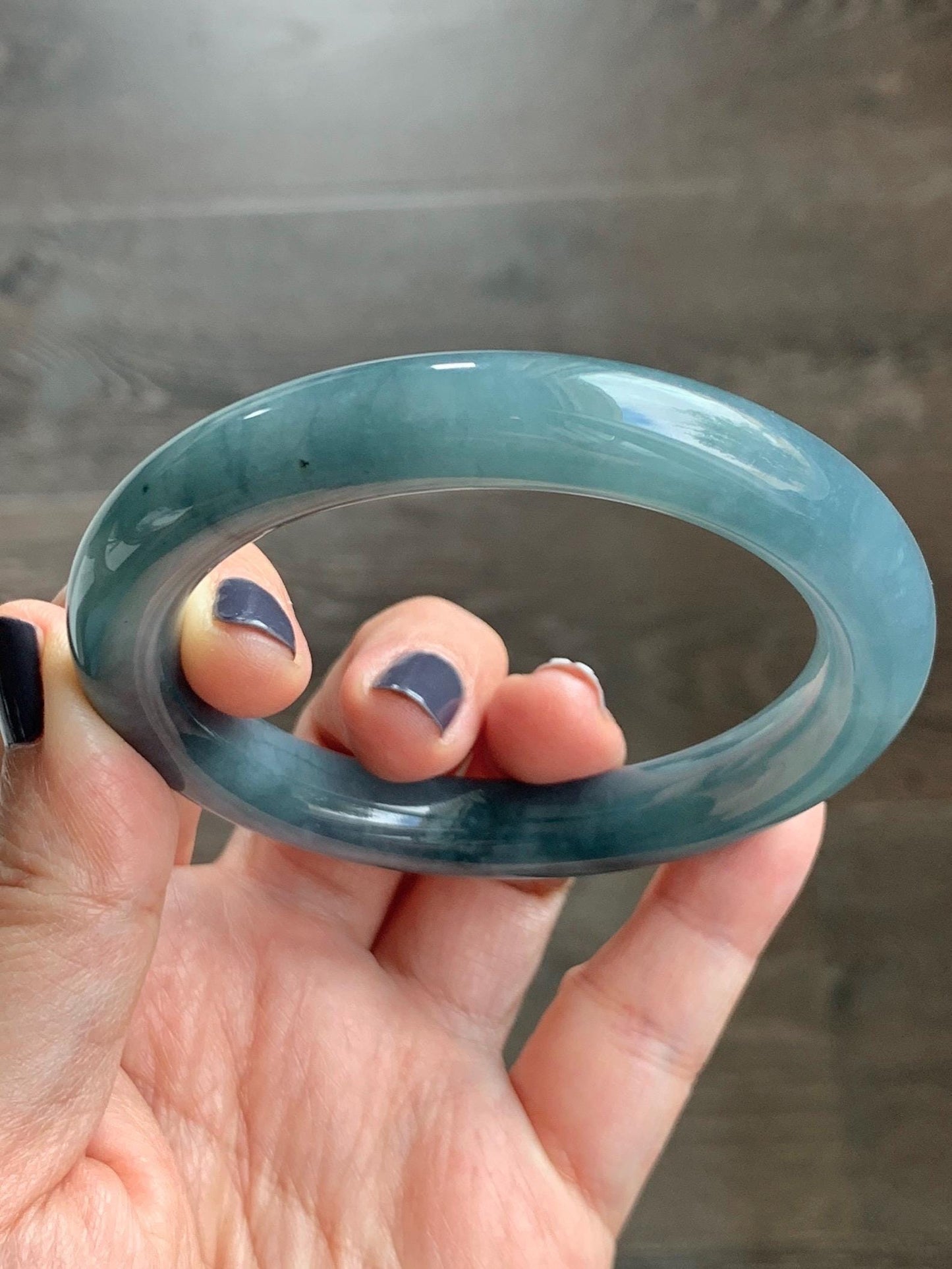 Certified Natural Grade A Guatemalan Icy Translucent Dusty Blueberry Blue Jade Jadeite Wide Bangle Bracelet 56.1mm 6.93” 天然冰危蓝莓紫翡翠粗圆条手镯 486
