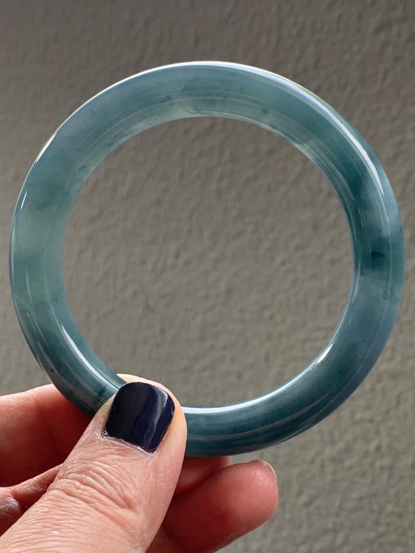 Certified Natural Grade A Guatemalan Icy Translucent Dusty Blueberry Blue Jade Jadeite Wide Bangle Bracelet 56.1mm 6.93” 天然冰危蓝莓紫翡翠粗圆条手镯 486