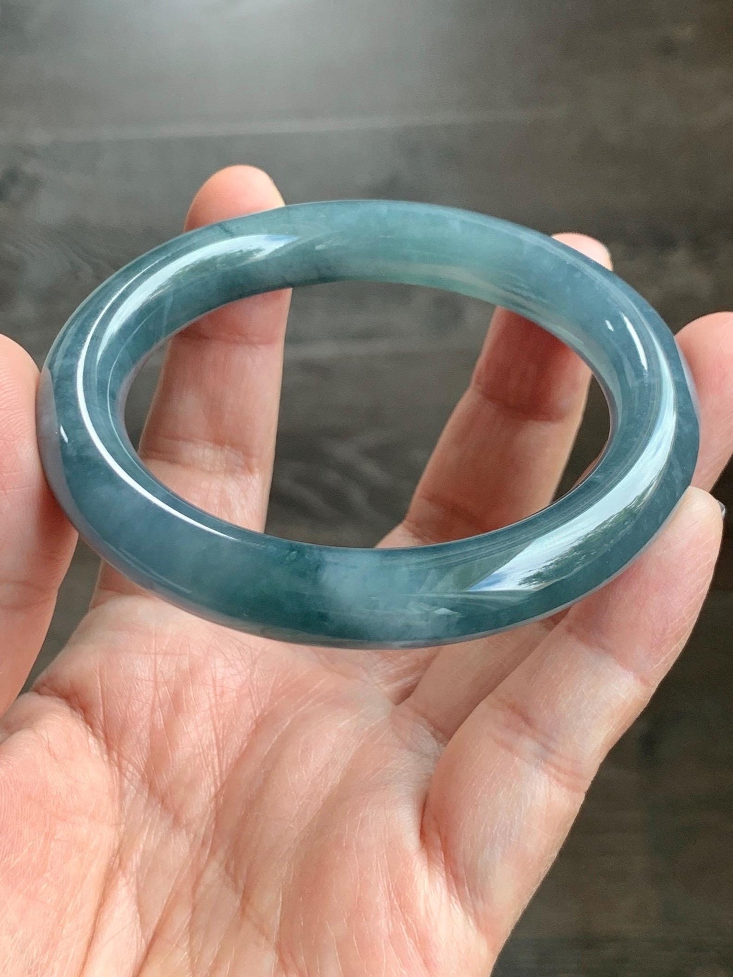 Certified Natural Grade A Guatemalan Icy Translucent Dusty Blueberry Blue Jade Jadeite Wide Bangle Bracelet 56.1mm 6.93” 天然冰危蓝莓紫翡翠粗圆条手镯 486