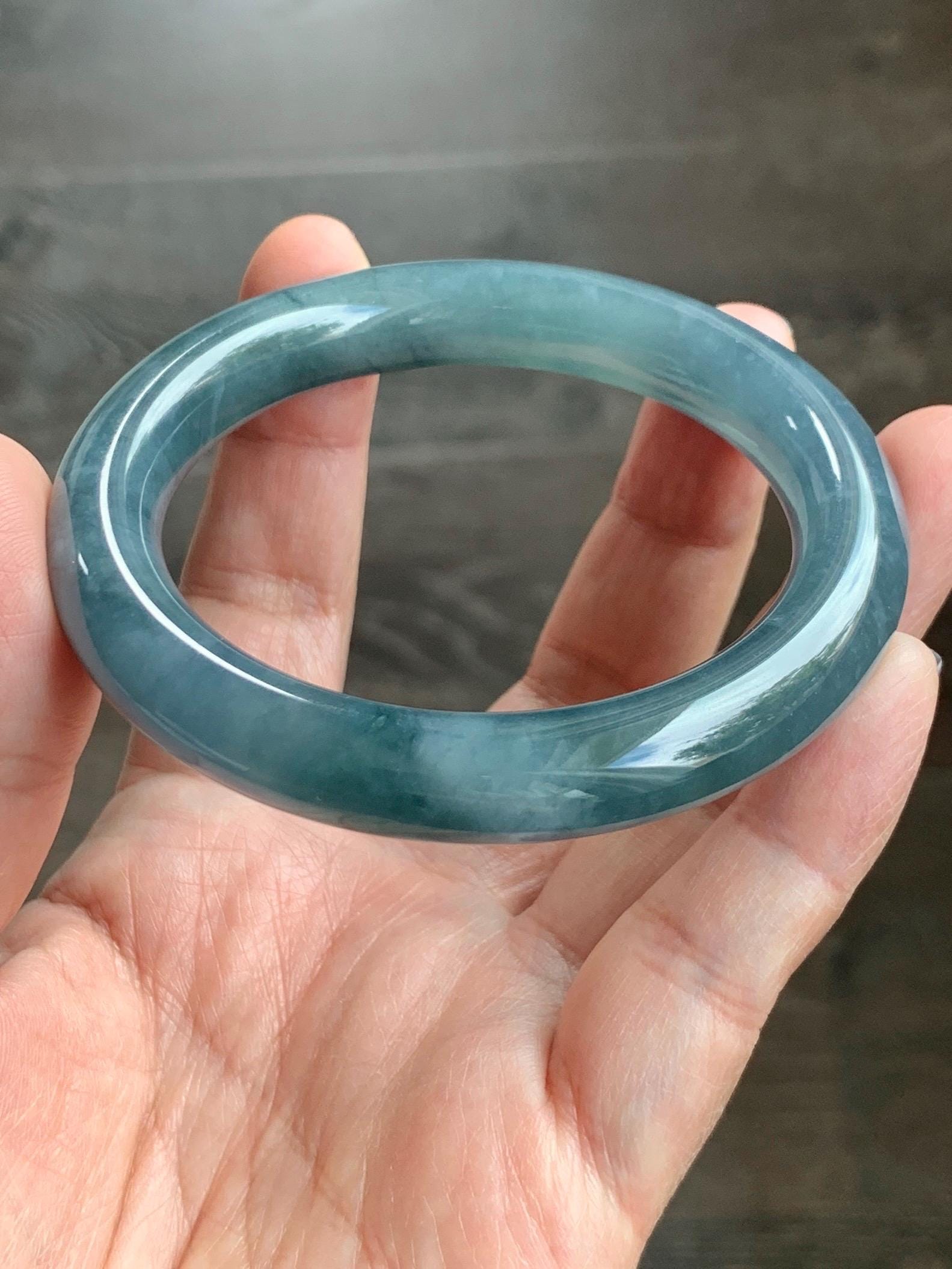 Certified Natural Grade A Guatemalan Icy Translucent Dusty Blueberry Blue Jade Jadeite Wide Bangle Bracelet 56.1mm 6.93” 天然冰危蓝莓紫翡翠粗圆条手镯 486
