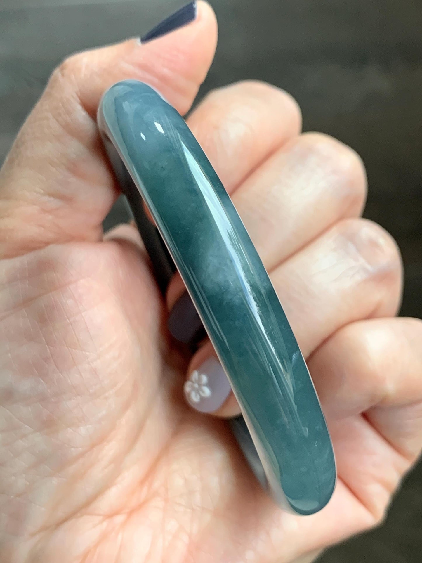 Certified Natural Grade A Guatemalan Icy Translucent Dusty Blueberry Blue Jade Jadeite Wide Bangle Bracelet 56.1mm 6.93” 天然冰危蓝莓紫翡翠粗圆条手镯 486