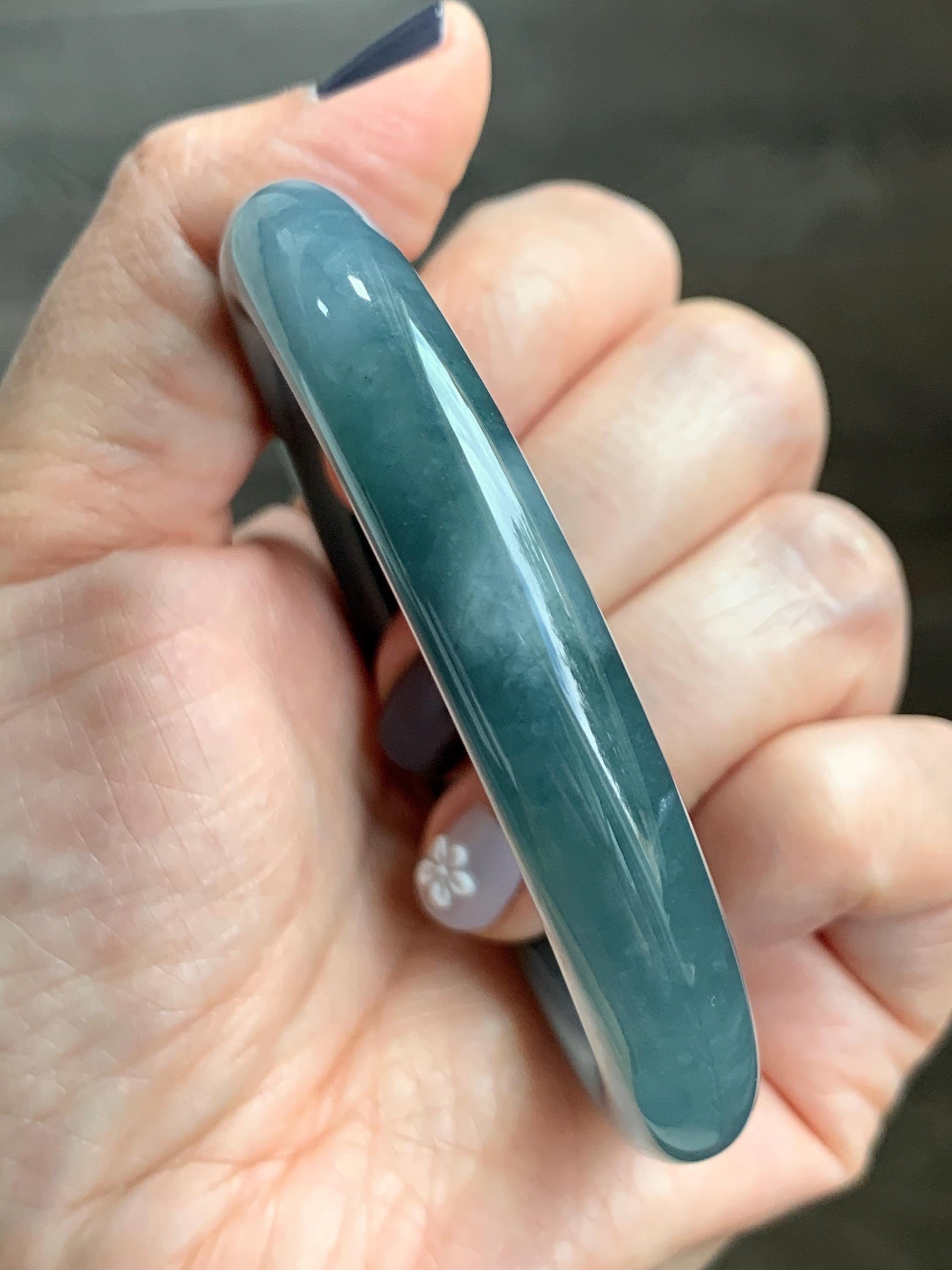 Certified Natural Grade A Guatemalan Icy Translucent Dusty Blueberry Blue Jade Jadeite Wide Bangle Bracelet 56.1mm 6.93” 天然冰危蓝莓紫翡翠粗圆条手镯 486