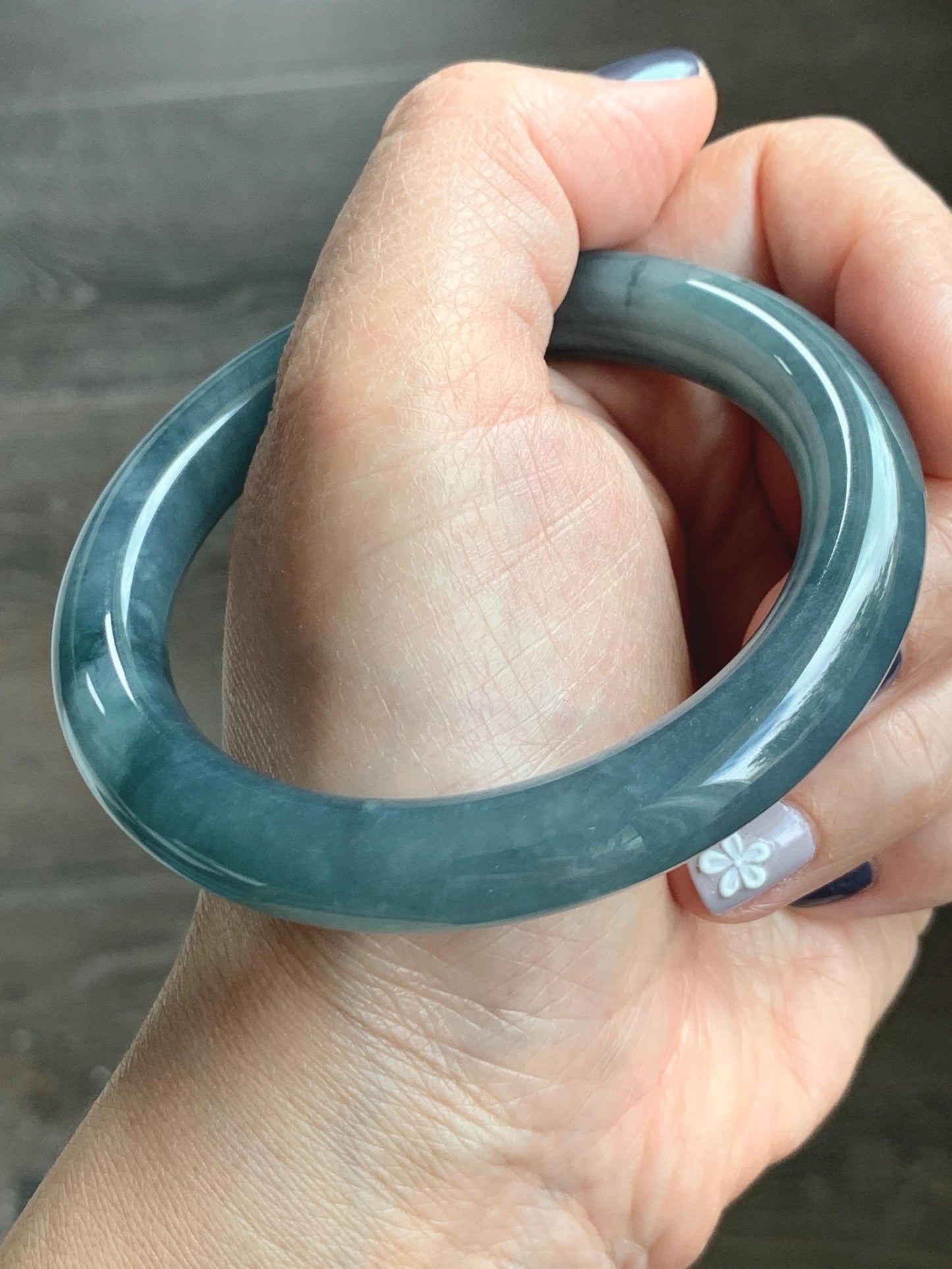 Certified Natural Grade A Guatemalan Icy Translucent Dusty Blueberry Blue Jade Jadeite Wide Bangle Bracelet 56.1mm 6.93” 天然冰危蓝莓紫翡翠粗圆条手镯 486