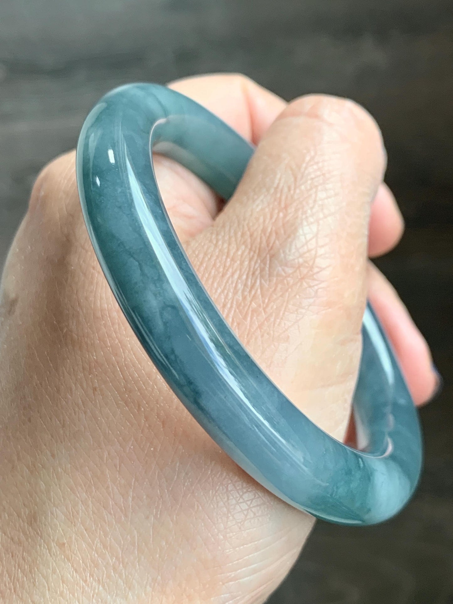 Certified Natural Grade A Guatemalan Icy Translucent Dusty Blueberry Blue Jade Jadeite Wide Bangle Bracelet 56.1mm 6.93” 天然冰危蓝莓紫翡翠粗圆条手镯 486