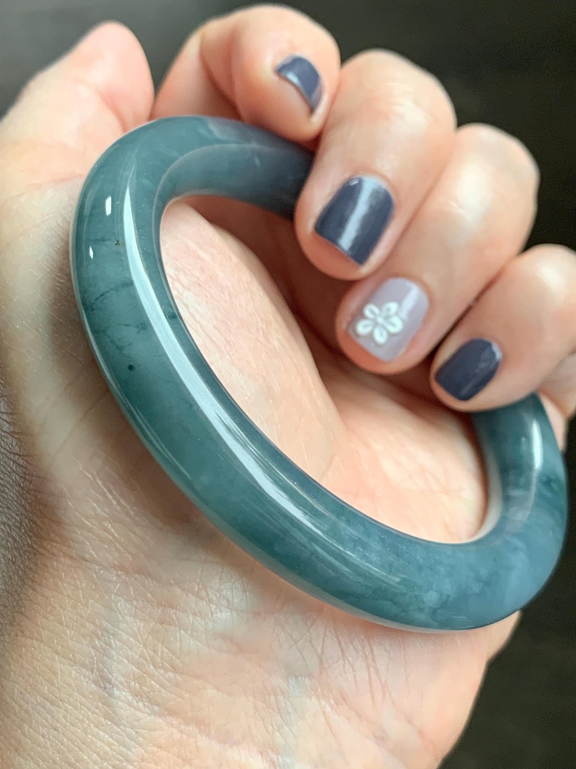 Certified Natural Grade A Guatemalan Icy Translucent Dusty Blueberry Blue Jade Jadeite Wide Bangle Bracelet 56.1mm 6.93” 天然冰危蓝莓紫翡翠粗圆条手镯 486