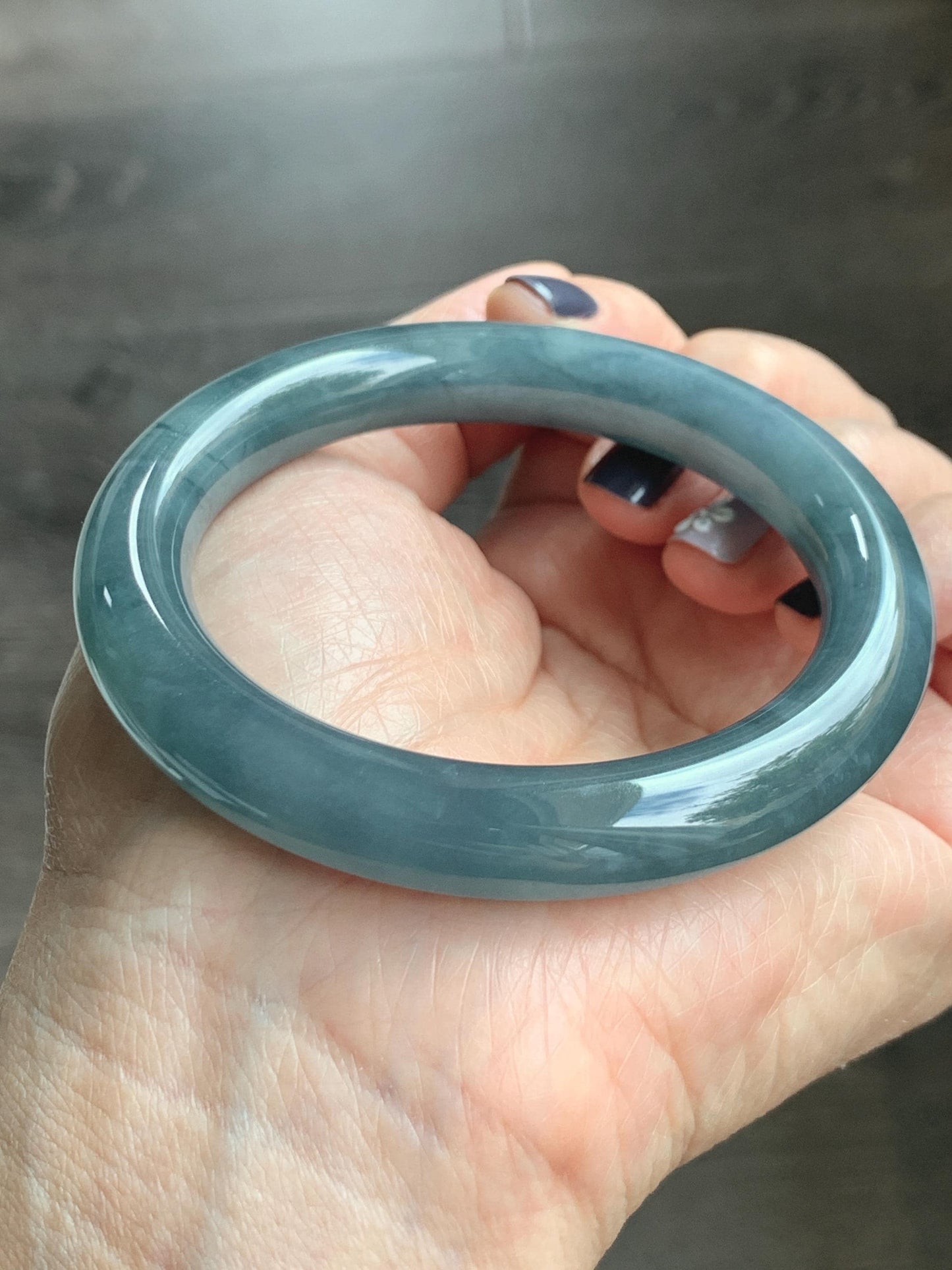 Certified Natural Grade A Guatemalan Icy Translucent Dusty Blueberry Blue Jade Jadeite Wide Bangle Bracelet 56.1mm 6.93” 天然冰危蓝莓紫翡翠粗圆条手镯 486