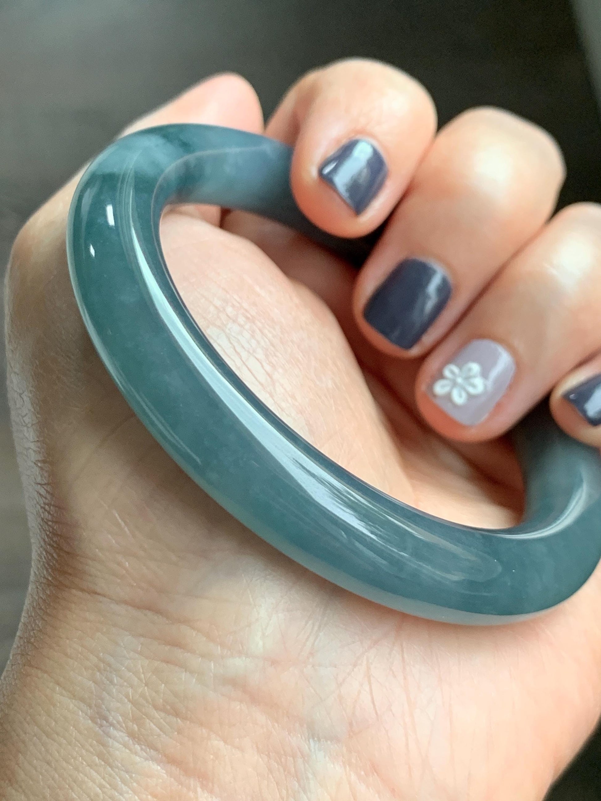 Certified Natural Grade A Guatemalan Icy Translucent Dusty Blueberry Blue Jade Jadeite Wide Bangle Bracelet 56.1mm 6.93” 天然冰危蓝莓紫翡翠粗圆条手镯 486